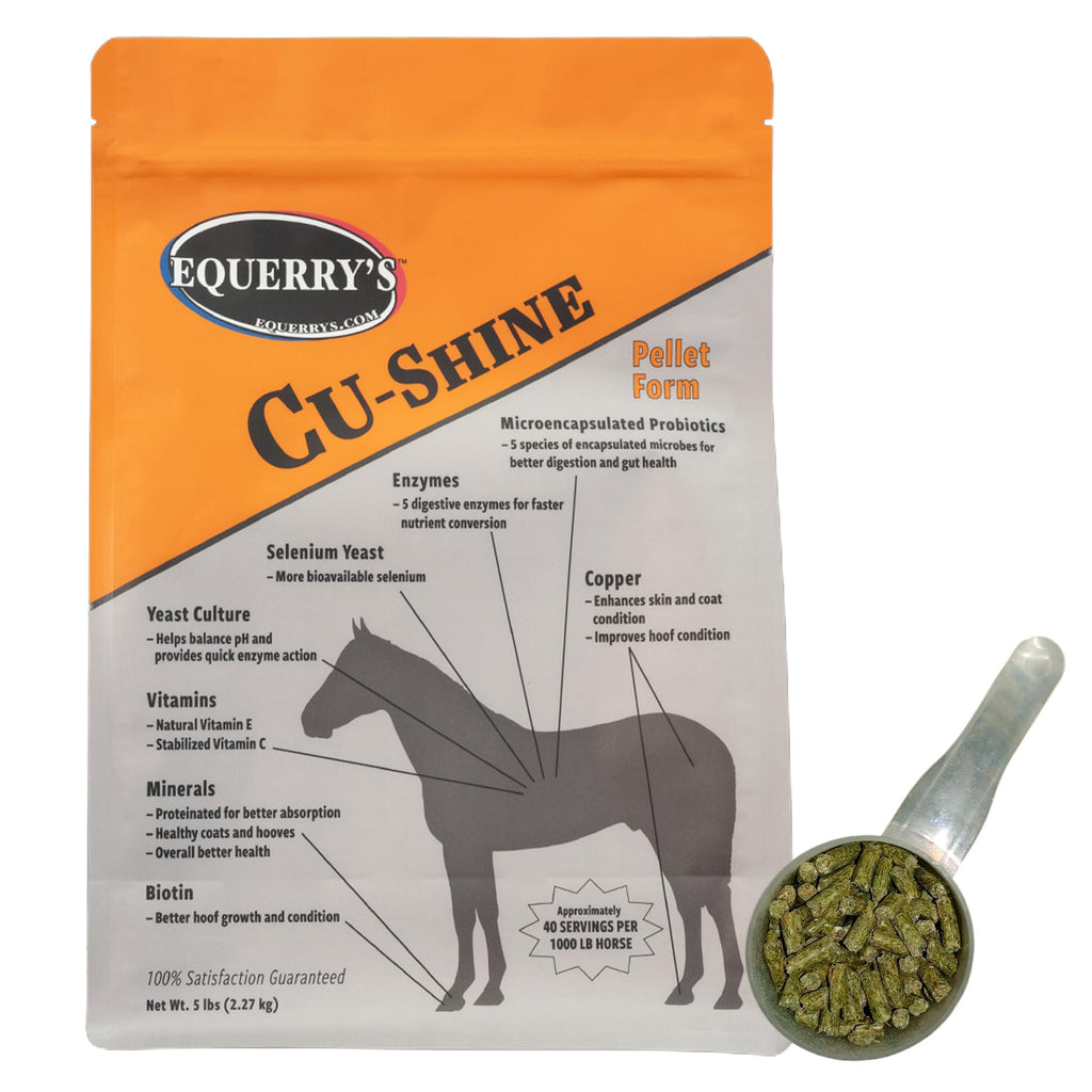Equerry's Cu-Shine Total Horse Health Pellet Supplement, Horse Probiotics, Biotin for Radiant Coat, Digestive Supplements for Constipation and Gut Health - 5LB