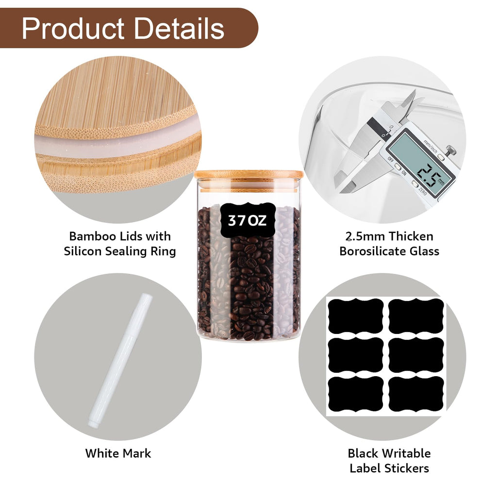 2 Pack 1.1 Gallon Square Super Wide Mouth, Airtight Glass Storage Jars, with Measurement Marks, Leak-Proof Lids for Kitchen Pantry, Canning, Dry Food (Flour, Sugar) & Drinks