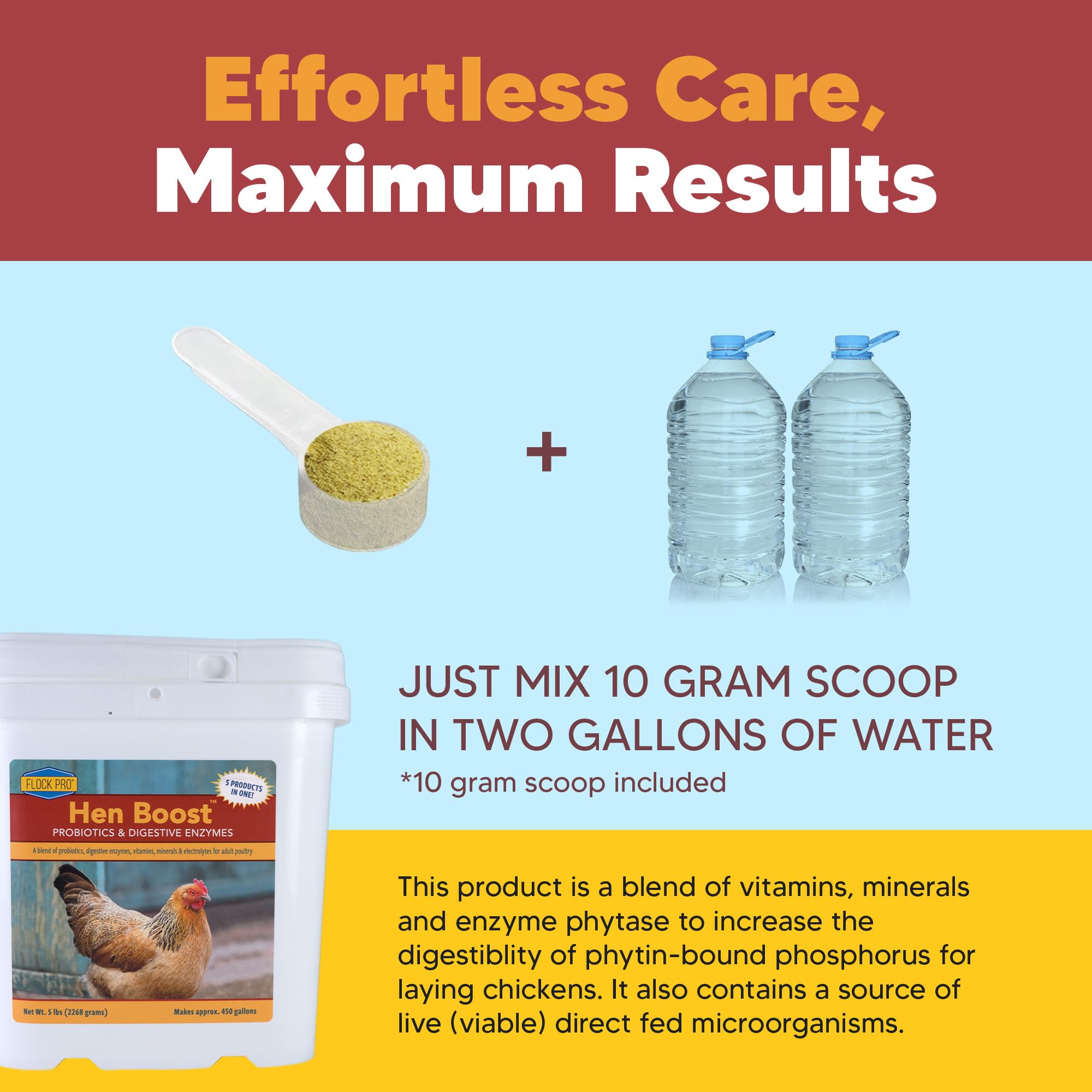 Flock PRO Hen Boost - Digestive Supplement for Hens | Chicken Vitamins and Supplements | Probiotics, Digestive Enzymes, Electrolytes for Adult Poultry-8 OZ