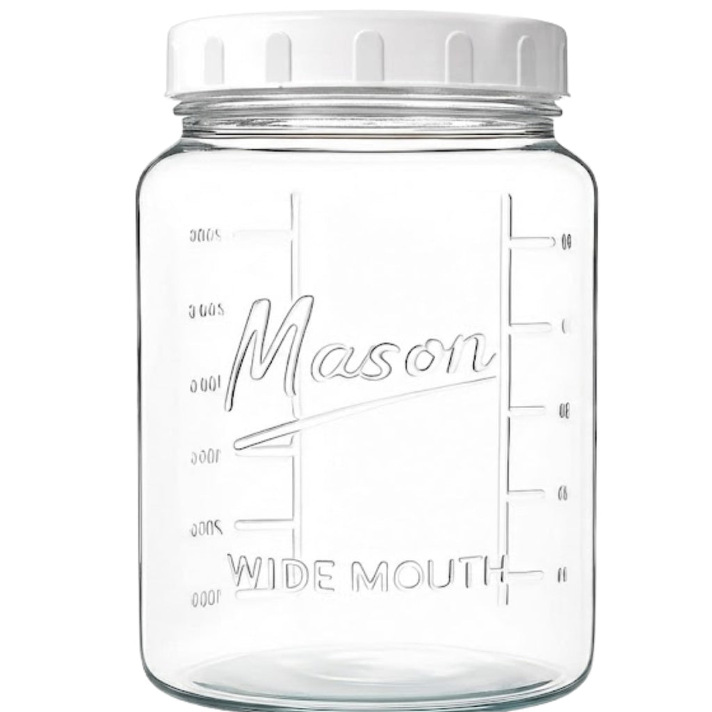 Kitchentoolz Extra Large Mason Jar - 1 Gallon Glass Wide Mouth Jar with Airtight Metal Screw on Lid, Food Storage Container with Measurement Marks For Kitchen Pantry, Pickling, Flour & Sugar Pack of 1