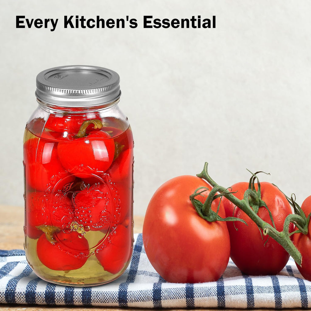 Ball Regular Mouth Mason Jars 32 oz. (12 Pack) - Quart Size Jars with Airtight Lids and Bands for Canning, Fermenting, Pickling, Meal Prep or DIY Decors and Projects Bundled with Peaknip Jar Opener