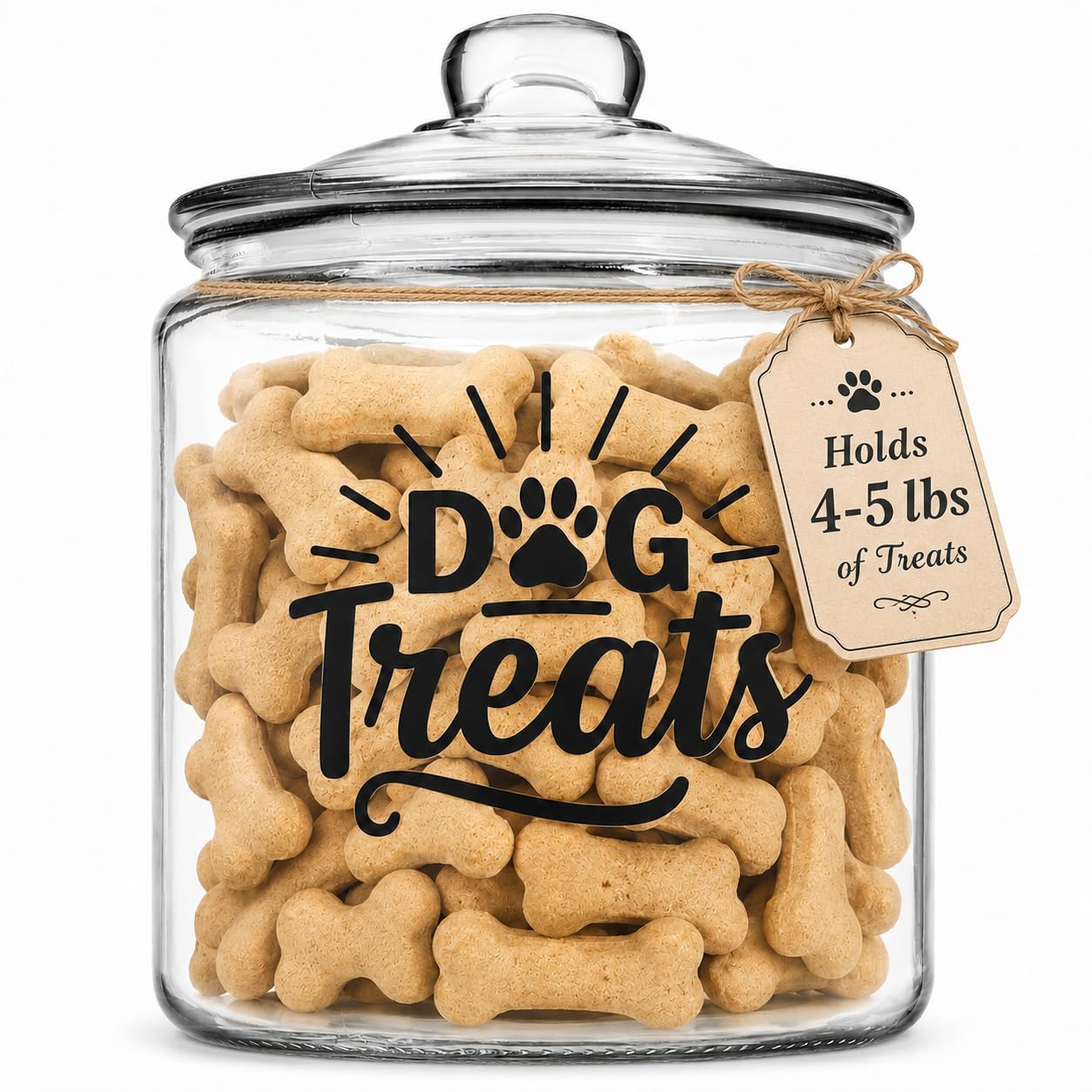 kitchentoolz 1-Gallon Glass Dog Treat Container Airtight – Large Countertop Dog Cookie Jar with Lid for Dog Treat Storage, Decorative Treat Jar & Dachshund Accessories