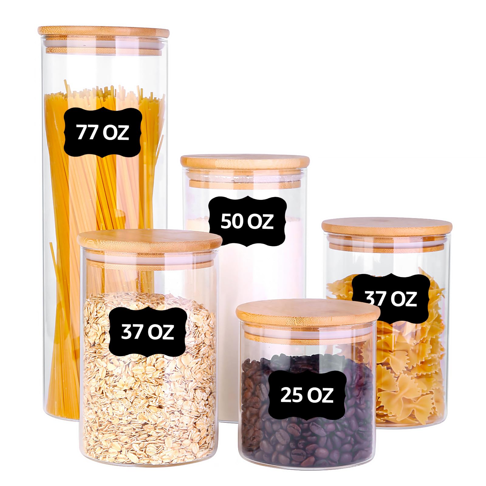 2 Pack 1.1 Gallon Square Super Wide Mouth, Airtight Glass Storage Jars, with Measurement Marks, Leak-Proof Lids for Kitchen Pantry, Canning, Dry Food (Flour, Sugar) & Drinks