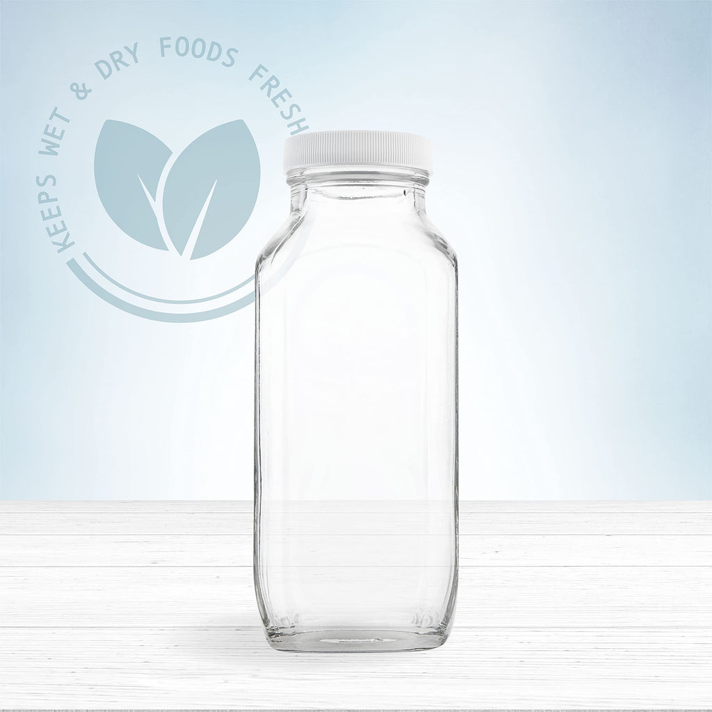 kitchentoolz 16 oz Glass Milk Bottle with Lid - Glass Jars with Airtight Lid used for Milk Container, Yogurt, Smoothies, Juice, Kefir, & Water -2 Pack 16 oz Glass Bottles with Lids