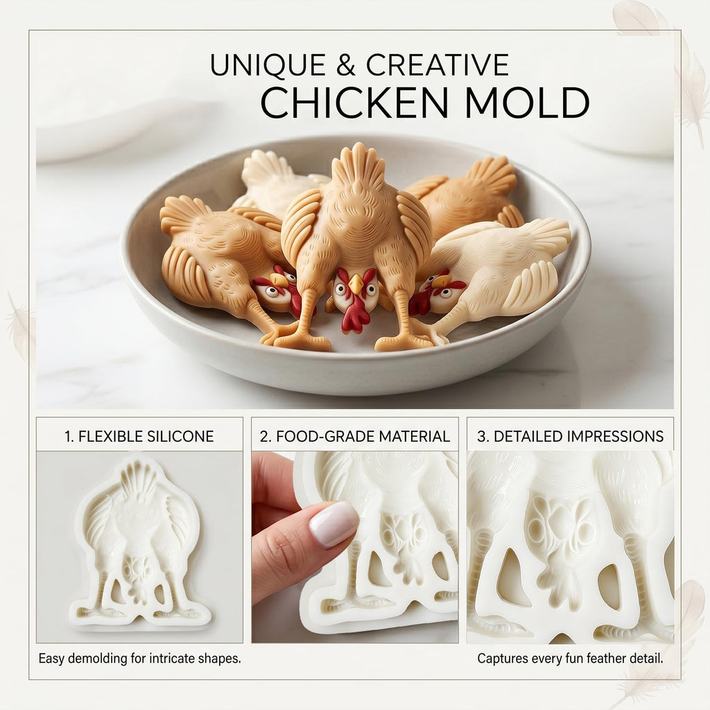 1 Pc Funny Chicken Butt Fondant Mold 3D Bending Chicken Candy Silicone Mold for Cake Decorating, Chocolate, Cupcake Toppers, Resin, Soap, Epoxy, Clay, Plaster, Farm Animal DIY Crafts