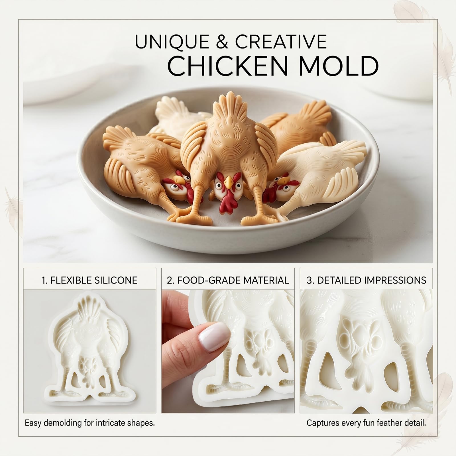 1 Pc Funny Chicken Butt Fondant Mold 3D Bending Chicken Candy Silicone Mold for Cake Decorating, Chocolate, Cupcake Toppers, Resin, Soap, Epoxy, Clay, Plaster, Farm Animal DIY Crafts