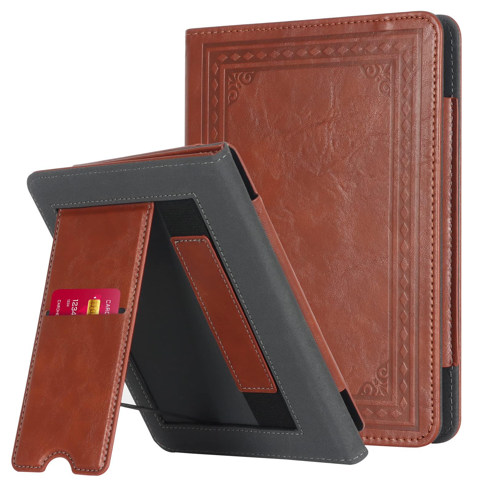 CoBak Case with Stand for Kindle Paperwhite 12th Gen 2024 Released (7") & Kindle Colorsoft Signature Edition - Durable PU Leather Cover with Auto Sleep Wake, Card Slot, Hand Strap Feature, Sage Green