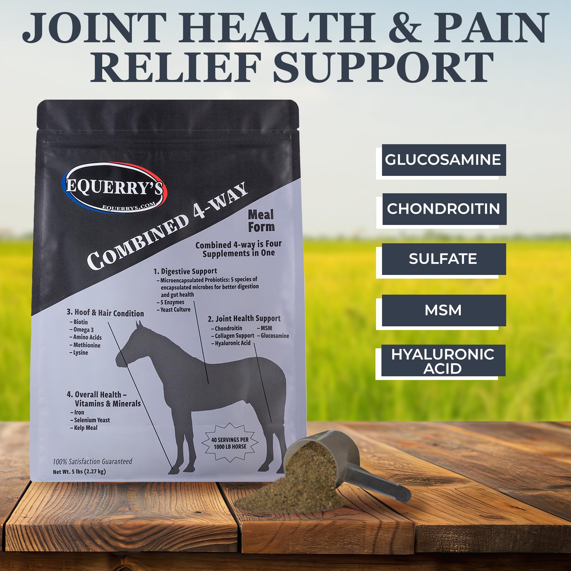 Equerry's Combined RX 4 Way | Equine Nutritional Support | Complete Formula | Digestive and Joint Support | Hoof & Hair | Probiotics Vitamins & Minerals 160 Feedings, 20lb.