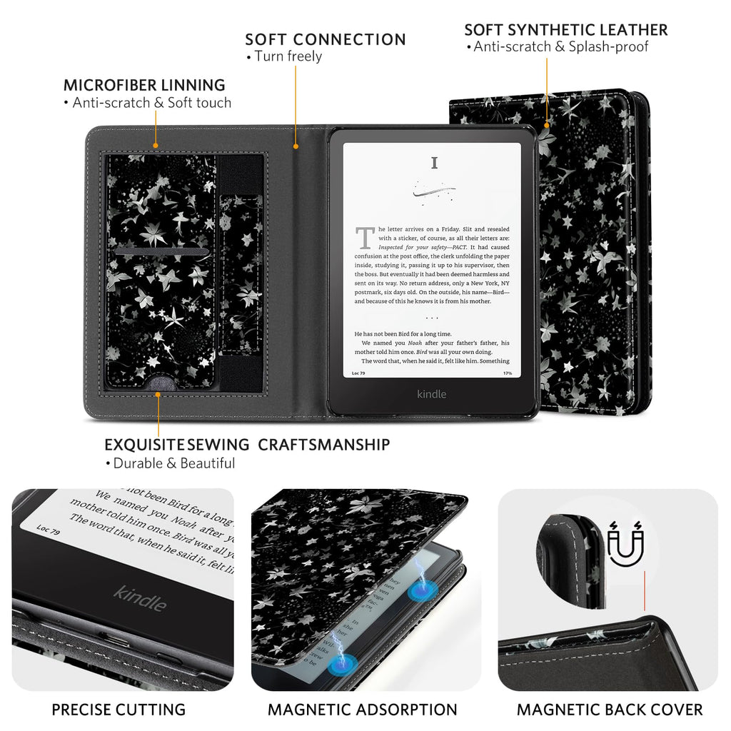 CoBak Case with Stand for Kindle Paperwhite 12th Gen 2024 Released (7") & Kindle Colorsoft Signature Edition - Durable PU Leather Cover with Auto Sleep Wake, Card Slot, Hand Strap Feature, Sage Green