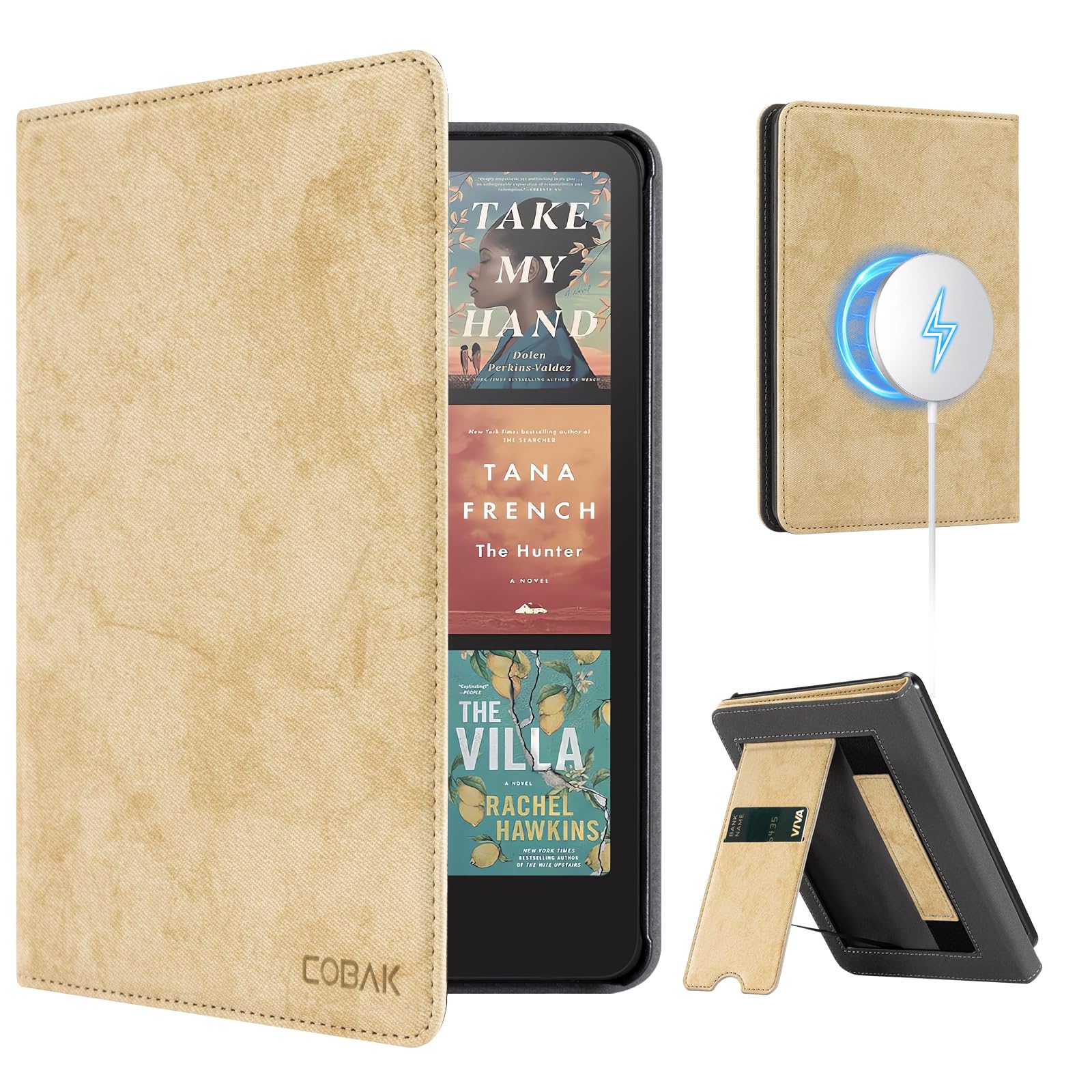 CoBak Case with Stand for Kindle Paperwhite 12th Gen 2024 Released (7") & Kindle Colorsoft Signature Edition - Durable PU Leather Cover with Auto Sleep Wake, Card Slot, Hand Strap Feature, Sage Green