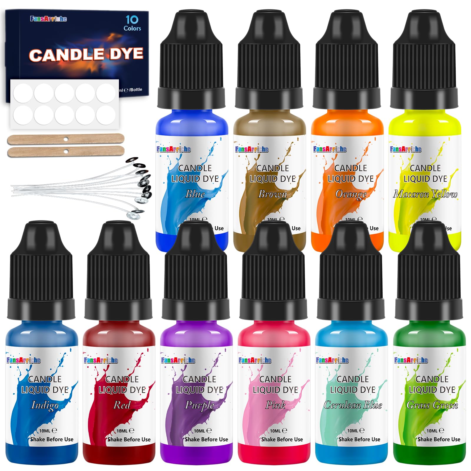 FansArriche Candle Dye - 18 Colors Liquid Oil-Based Dye for Candle Wax, Vivid Candle Color for DIY Candle Making, Highly Concentrated Natural Candle Color