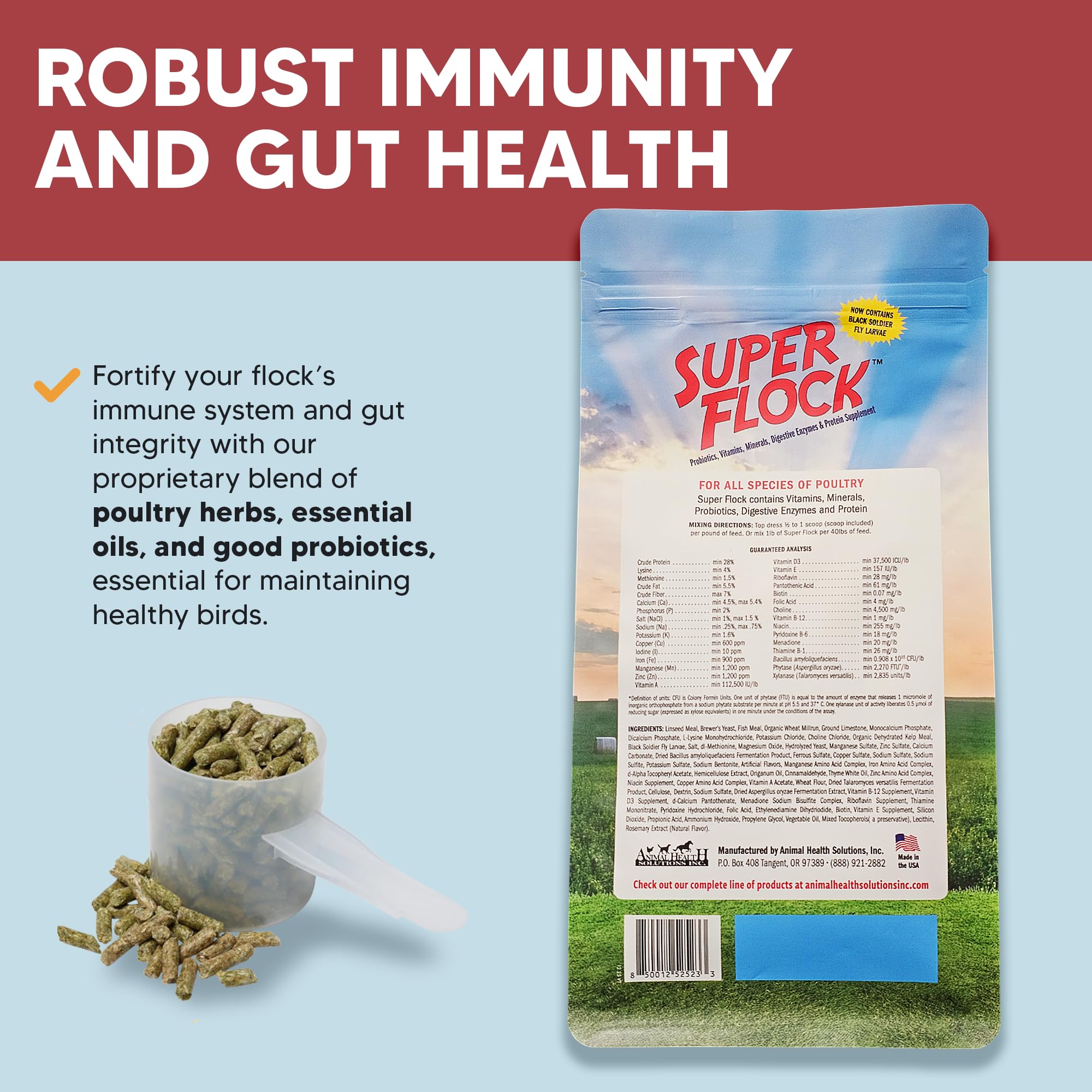 Super Flock Pro Boost Probiotic - Probiotics, Vitamins, Minerals and Electrolytes for Chickens | Chicken Vitamins and Supplements for All Poultry + 1lb