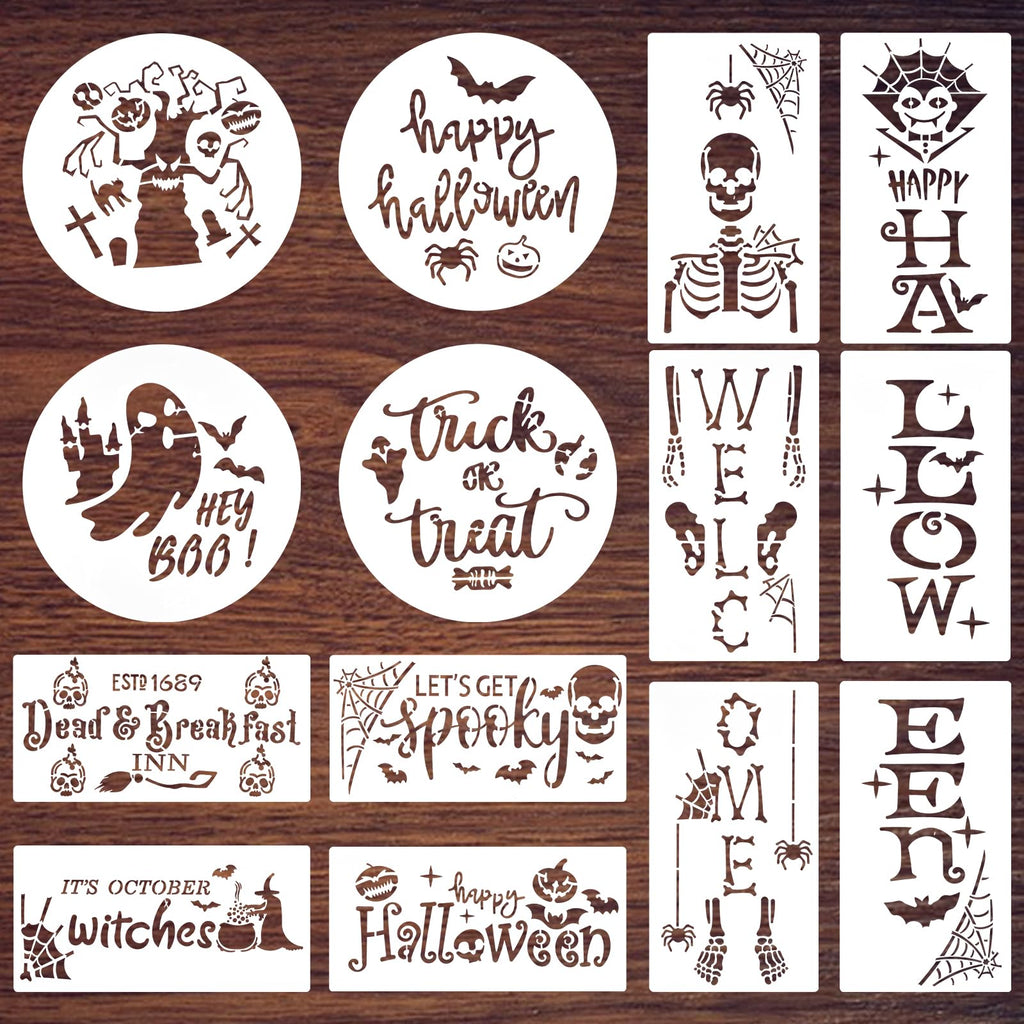 HUAKENER 9 Pcs Halloween Stencils for Painting, 12 Inch Large Round Halloween Templates, Reusable Halloween Stencils for Painting on Wood Walls Windows Doors Mats Fabric