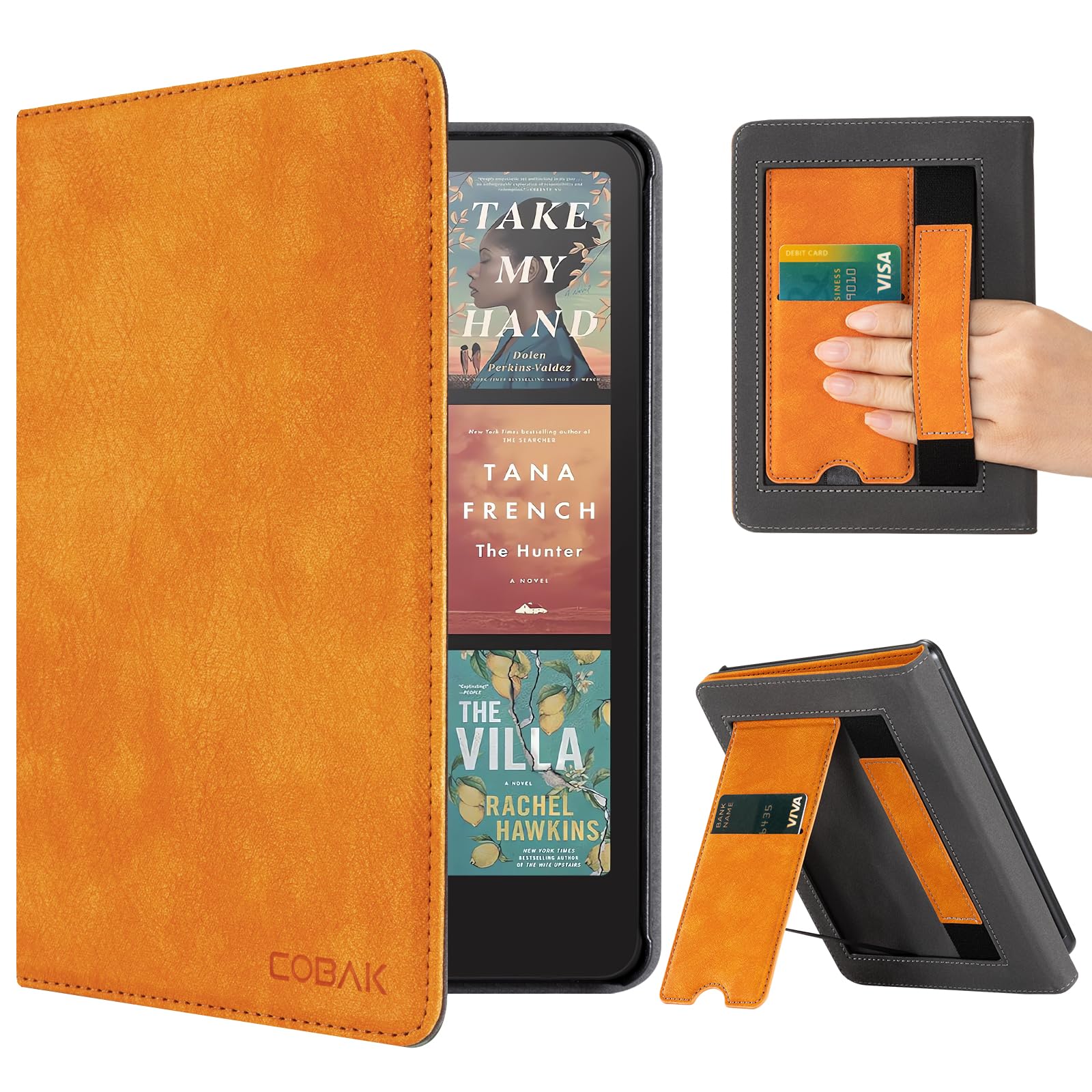 CoBak Case with Stand for Kindle Paperwhite 12th Gen 2024 Released (7") & Kindle Colorsoft Signature Edition - Durable PU Leather Cover with Auto Sleep Wake, Card Slot, Hand Strap Feature, Sage Green