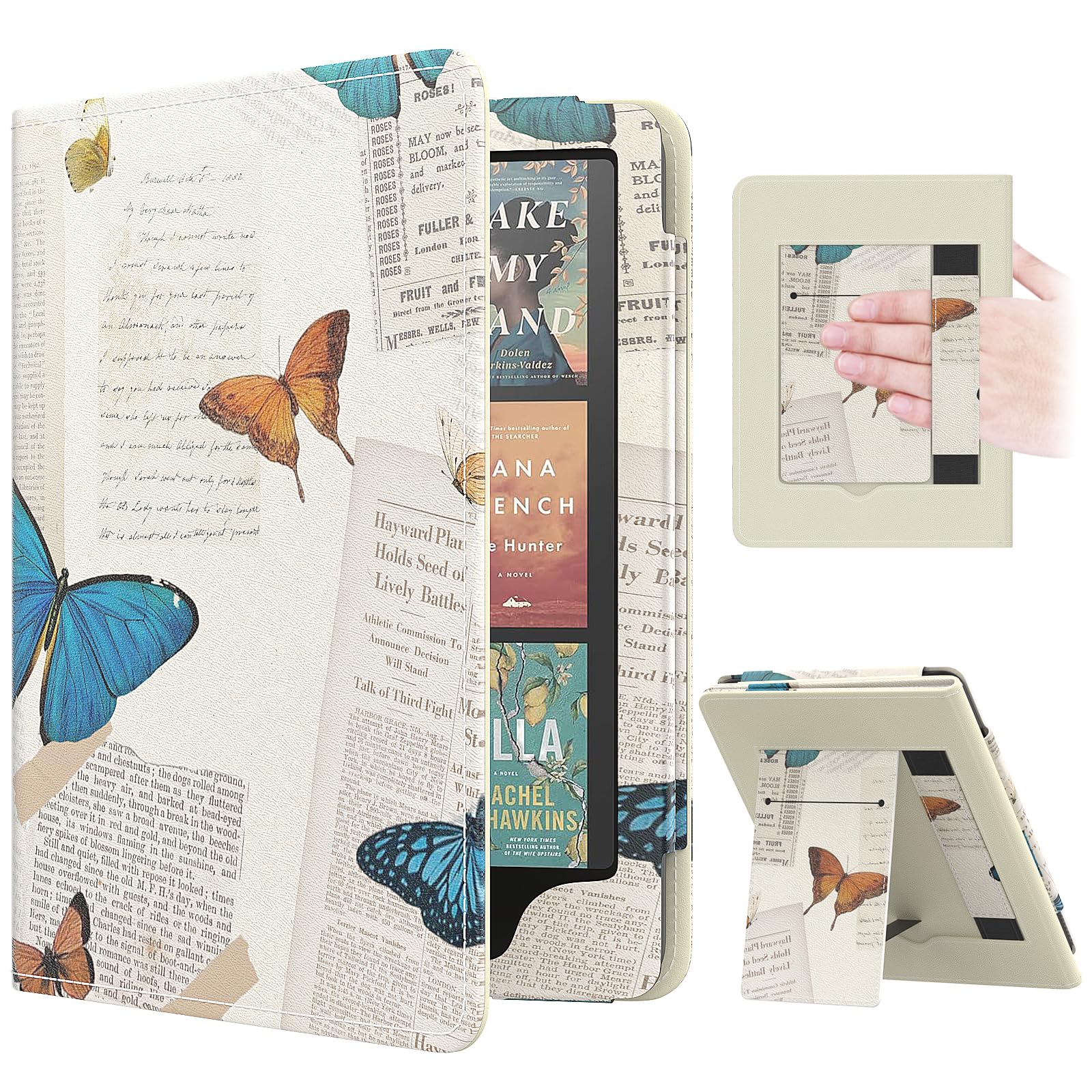 MoKo Case for 7"/6.8" Kindle Paperwhite(12th/11th Generation-2024/2021) and Kindle Colorsoft Signature Edition, Slim PU Shell Cover Case with Auto-Wake/Sleep for Kindle Paperwhite 2024, Flowers