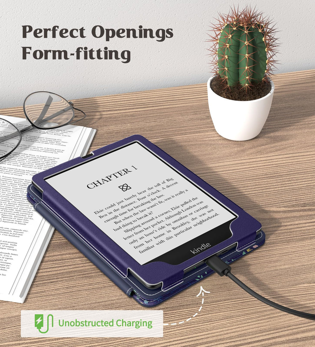 MoKo Case for 7"/6.8" Kindle Paperwhite(12th/11th Generation-2024/2021) and Kindle Colorsoft Signature Edition, Slim PU Shell Cover Case with Auto-Wake/Sleep for Kindle Paperwhite 2024, Flowers