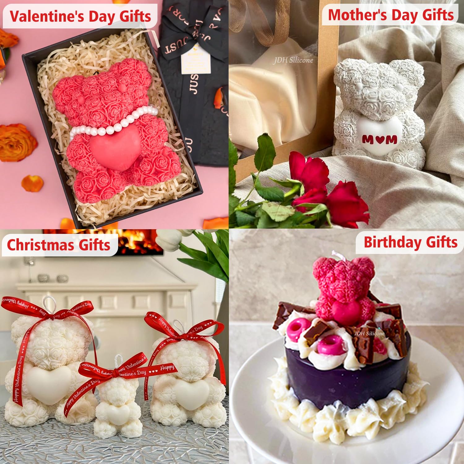 2PCS 3D Rose Bear Wax Candle Mold,Teddy Bear Candle Making Molds,Cute Epoxy Resin Molds,Ornament for DIY Wax Candles Art Craft Cake Chocolate Soap Mold Home Decor Valentine Gifts Birthday Gift