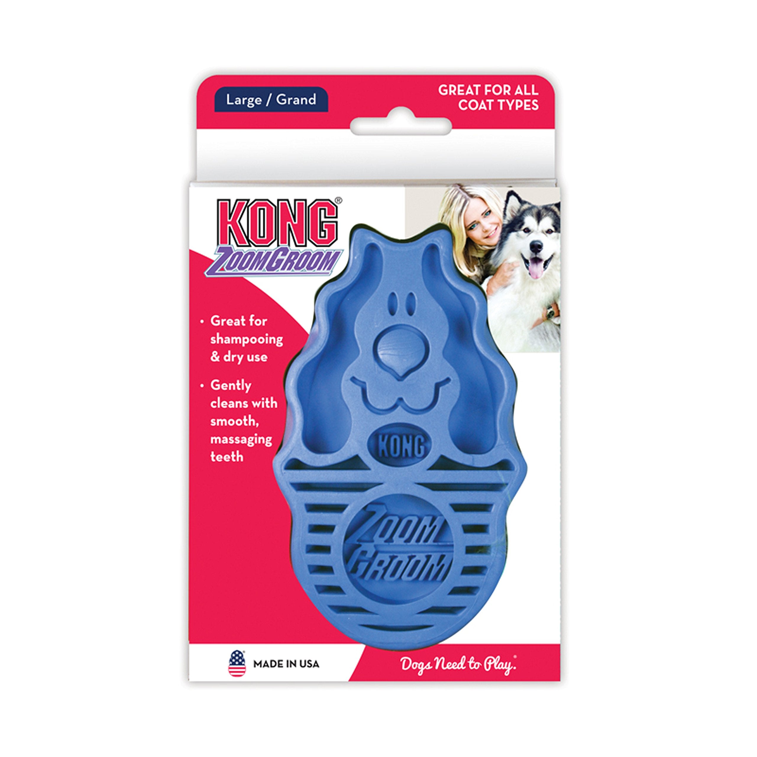 KONG - ZoomGroom - Dog Brush for Grooming and Shampooing - Red Brush for Large Dogs