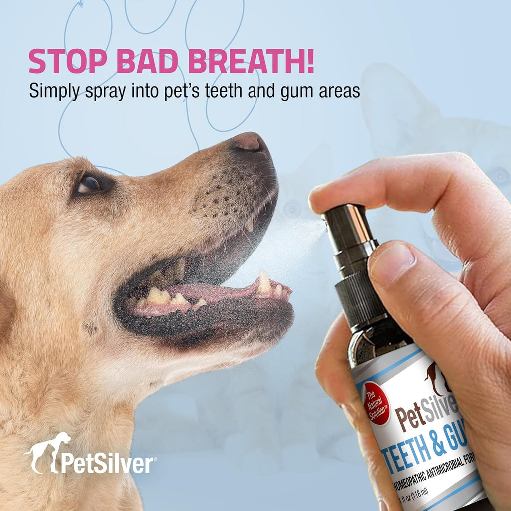 PetSilver - Wound & Skin Spray (4 fl oz) and Teeth & Gum Spray (4 fl oz) with Patented Chelated Silver - Wound, Hot Spot, & Itch Spray - Teeth Cleaner & Breath Freshener for Cats and Dogs - Made in US