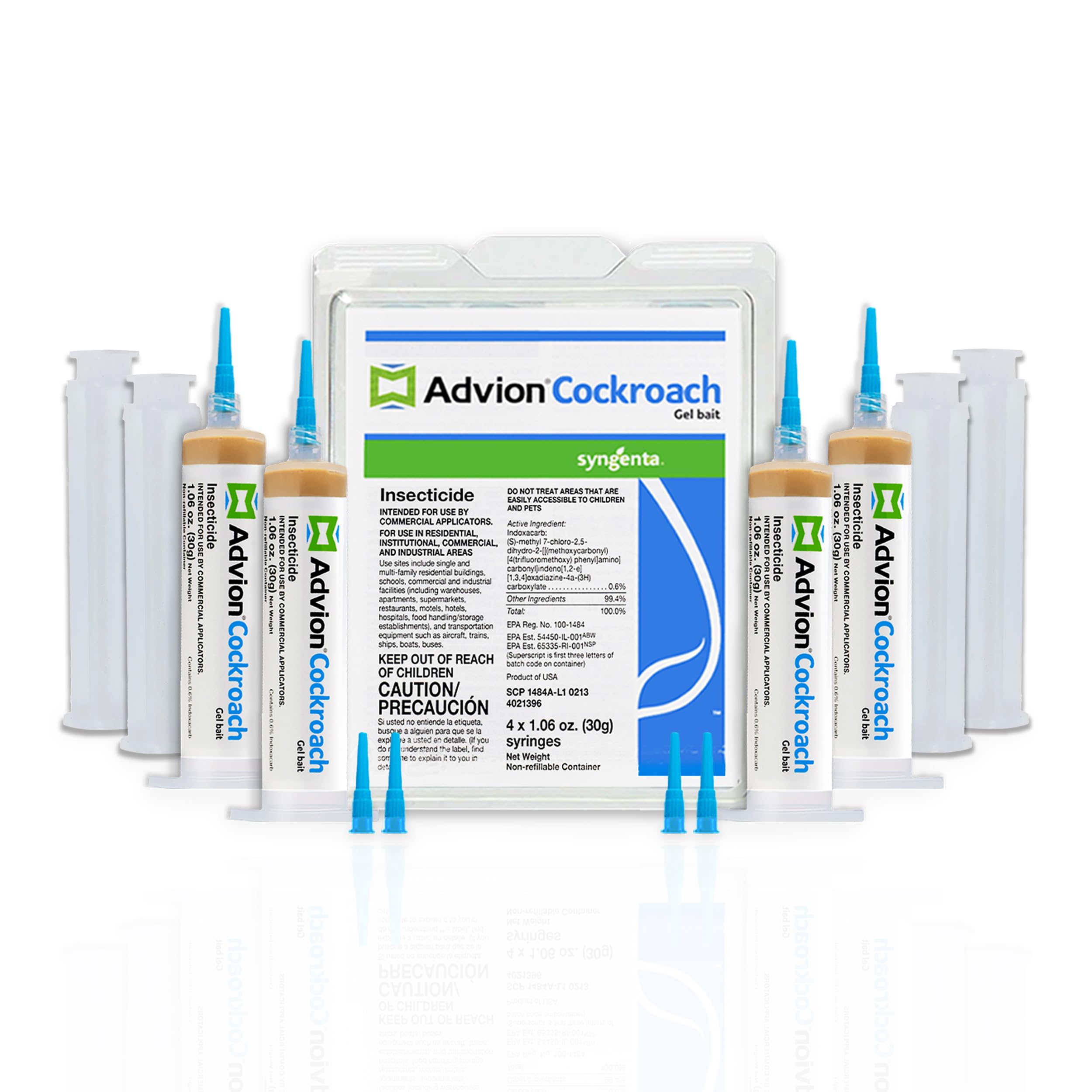 Advion Cockroach Gel Bait, 4 Tubes x 30-Grams, 4 Plunger and 4 Tips, German Roach Insect Pest Control, Indoor and Outdoor Use, Roach Killer Gel for American, German and Other Major Cockroach Species