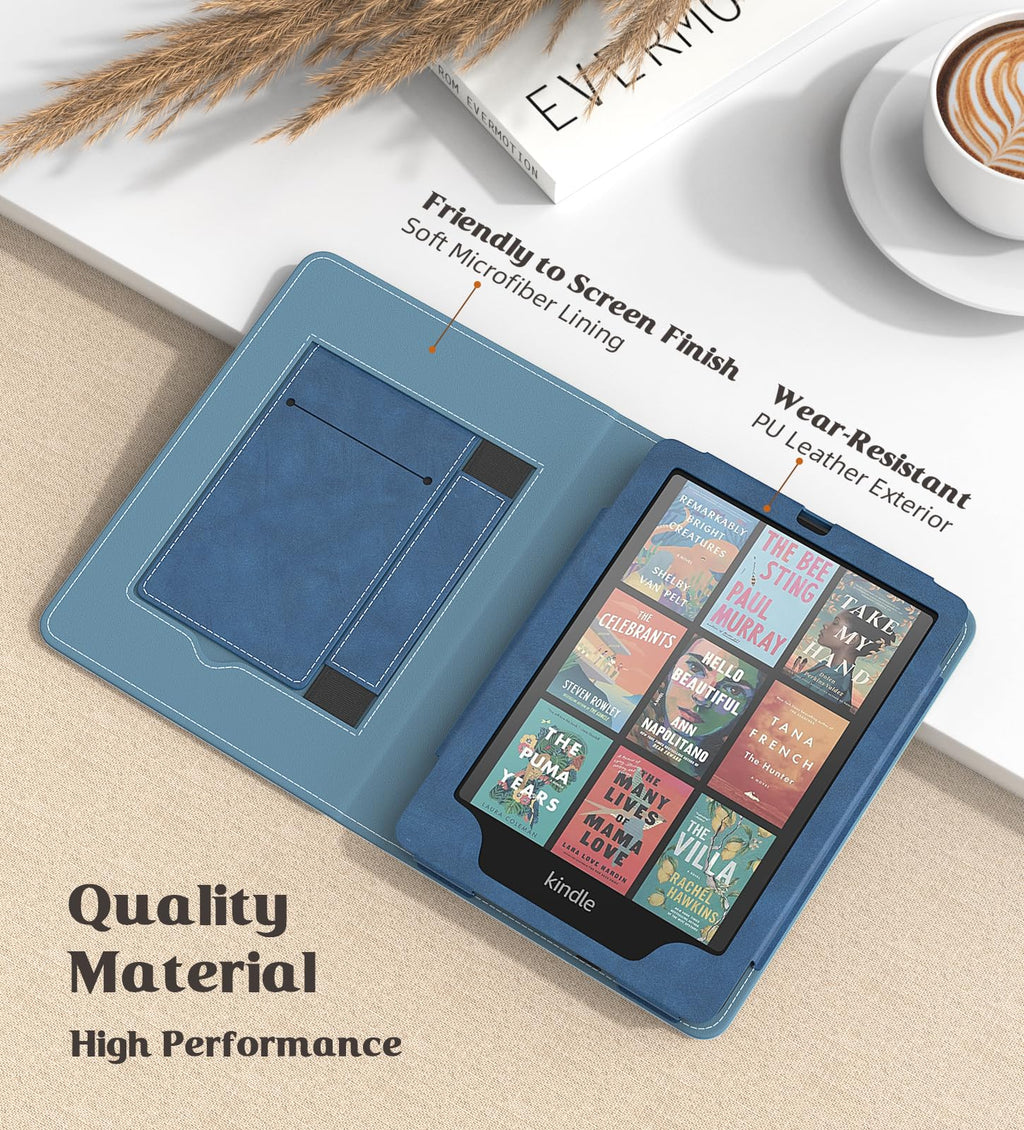 MoKo Case for 7"/6.8" Kindle Paperwhite(12th/11th Generation-2024/2021) and Kindle Colorsoft Signature Edition, Slim PU Shell Cover Case with Auto-Wake/Sleep for Kindle Paperwhite 2024, Flowers