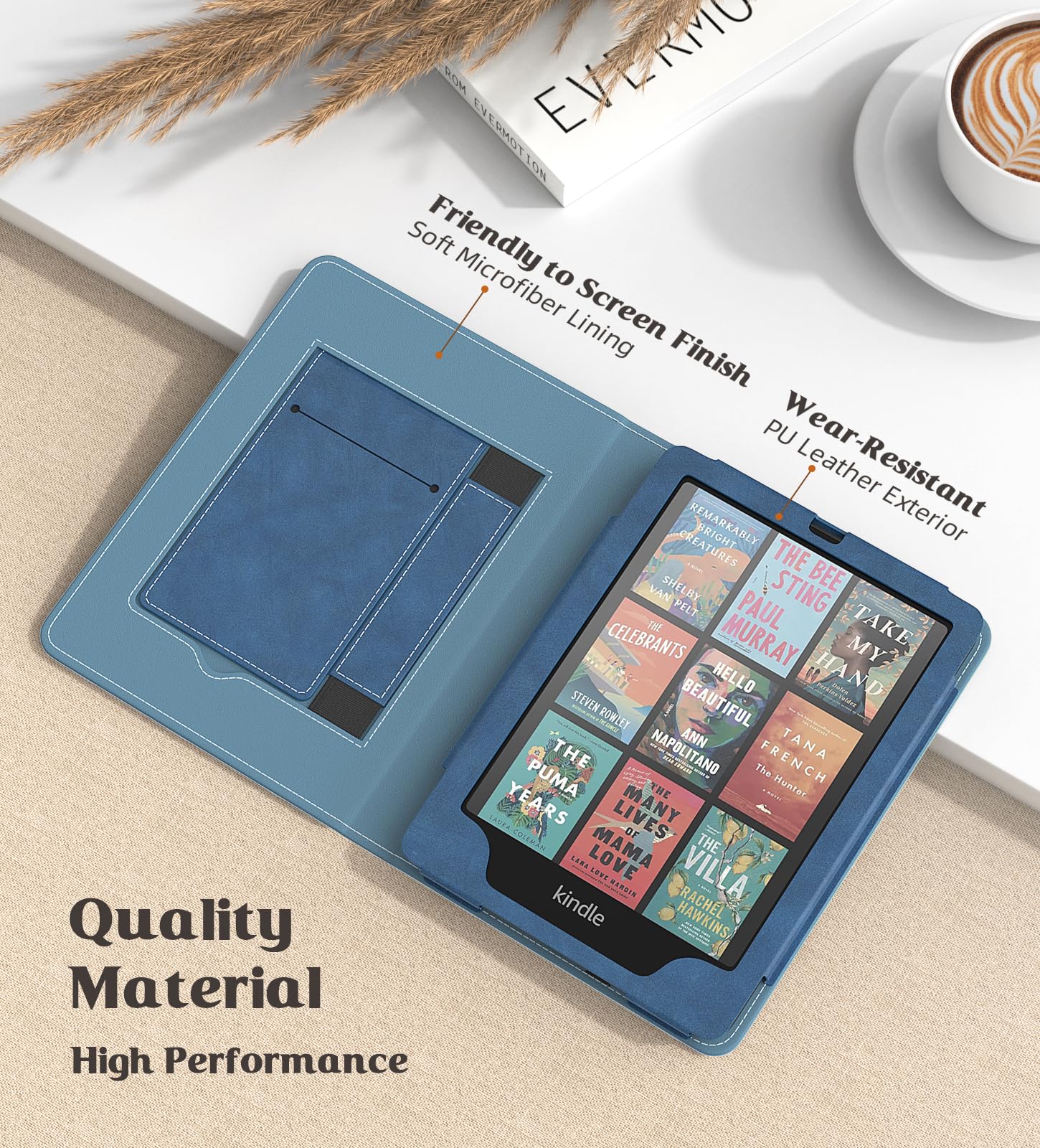 MoKo Case for 7"/6.8" Kindle Paperwhite(12th/11th Generation-2024/2021) and Kindle Colorsoft Signature Edition, Slim PU Shell Cover Case with Auto-Wake/Sleep for Kindle Paperwhite 2024, Flowers