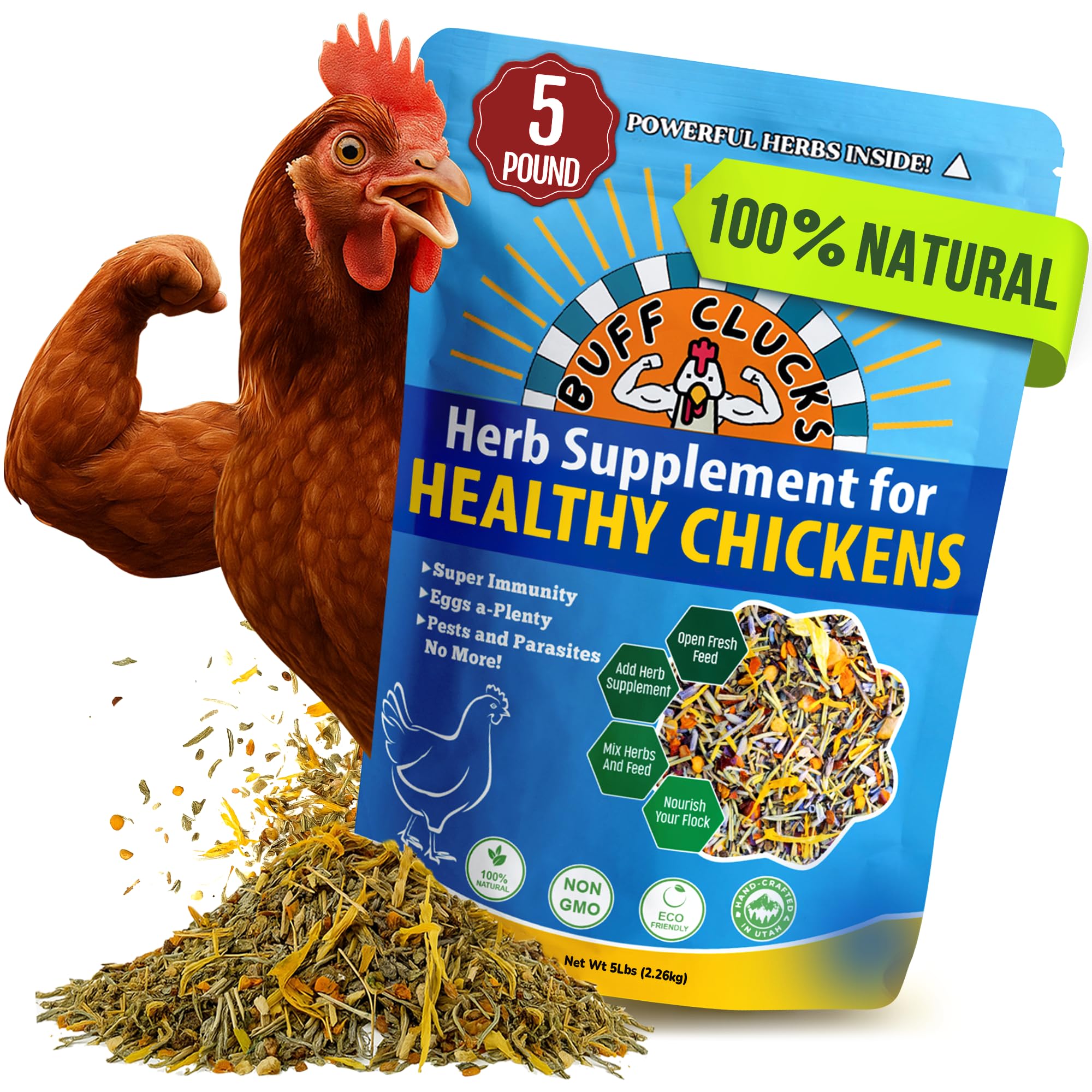 Buff Clucks Chick Formula Herbal Supplement for Baby Chicks – All-Natural Botanical Blend for Daily Wellness, Feather Quality – Plant-Based Herbs for Coop Snacks - Calendula, Oregano, Lemon Balm, USA