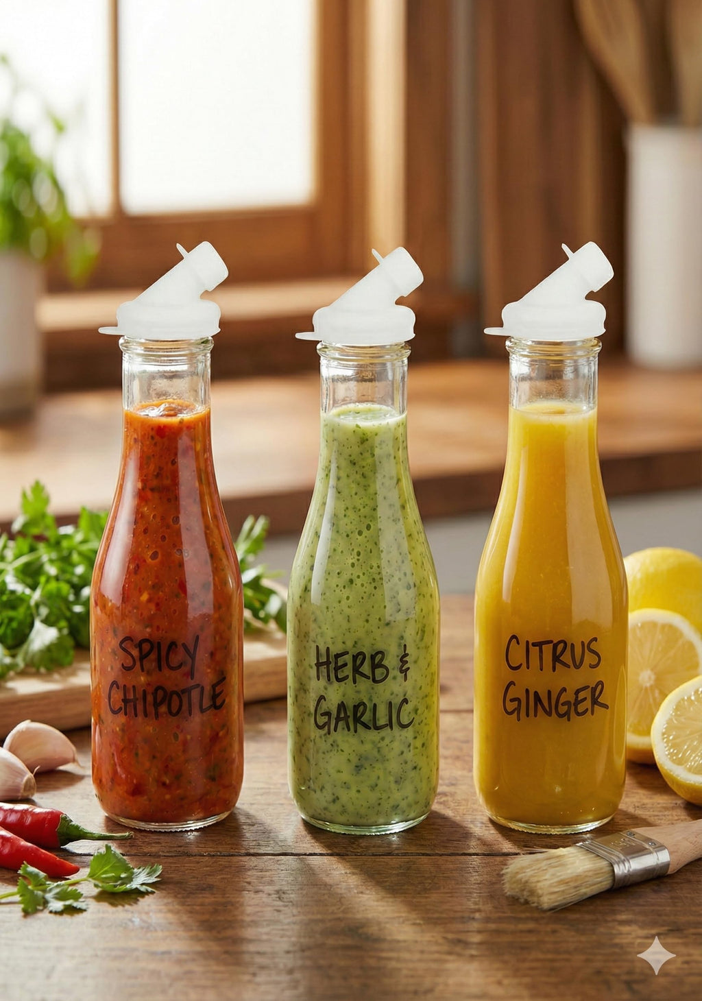 kitchentoolz 32oz Salad Dressing Shaker Bottle – Tall Glass Bottle Salad Dressing Dispenser Container with Tamper-Proof Lid – Ideal for Marinades and Sauces – 1 Pack