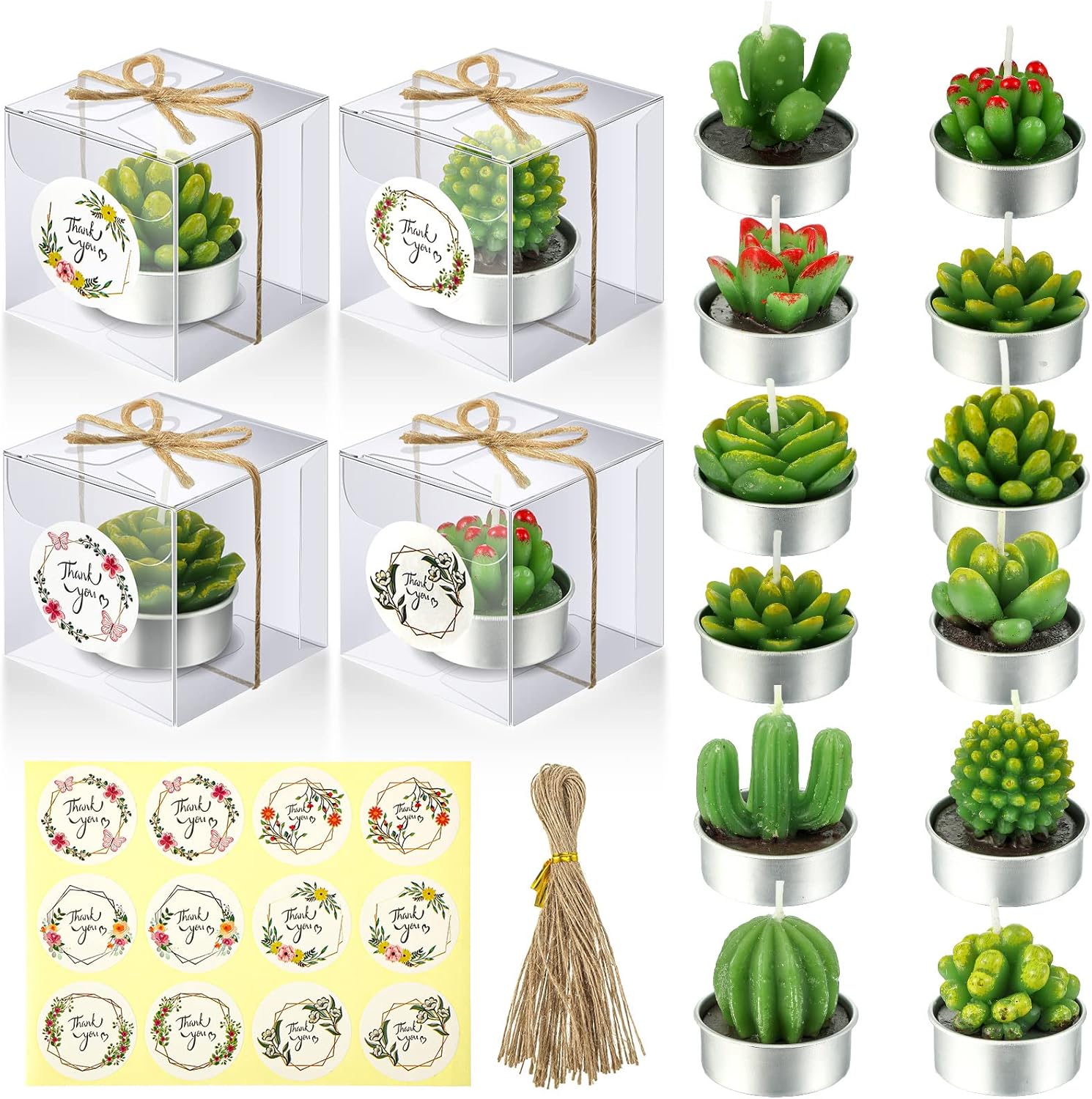 Qunclay 12 Sets Succulent Cactus Candle Party Favor Mini Succulent Tealight Candle Gift Smokeless for Wedding Graduation Birthday Party Anniversary Celebration Spa Home Decor