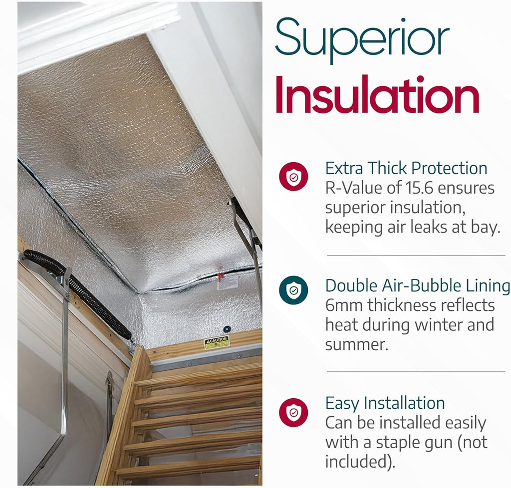 Attic Door Insulation Cover for Pull Down Ladder or Stair 25" x 54" x 11"- R-Value 15.6 Extra Thick Fire Proof Attic Tent Stairway Insulator with Easy Installation, Door Seal Hatch by Miloo