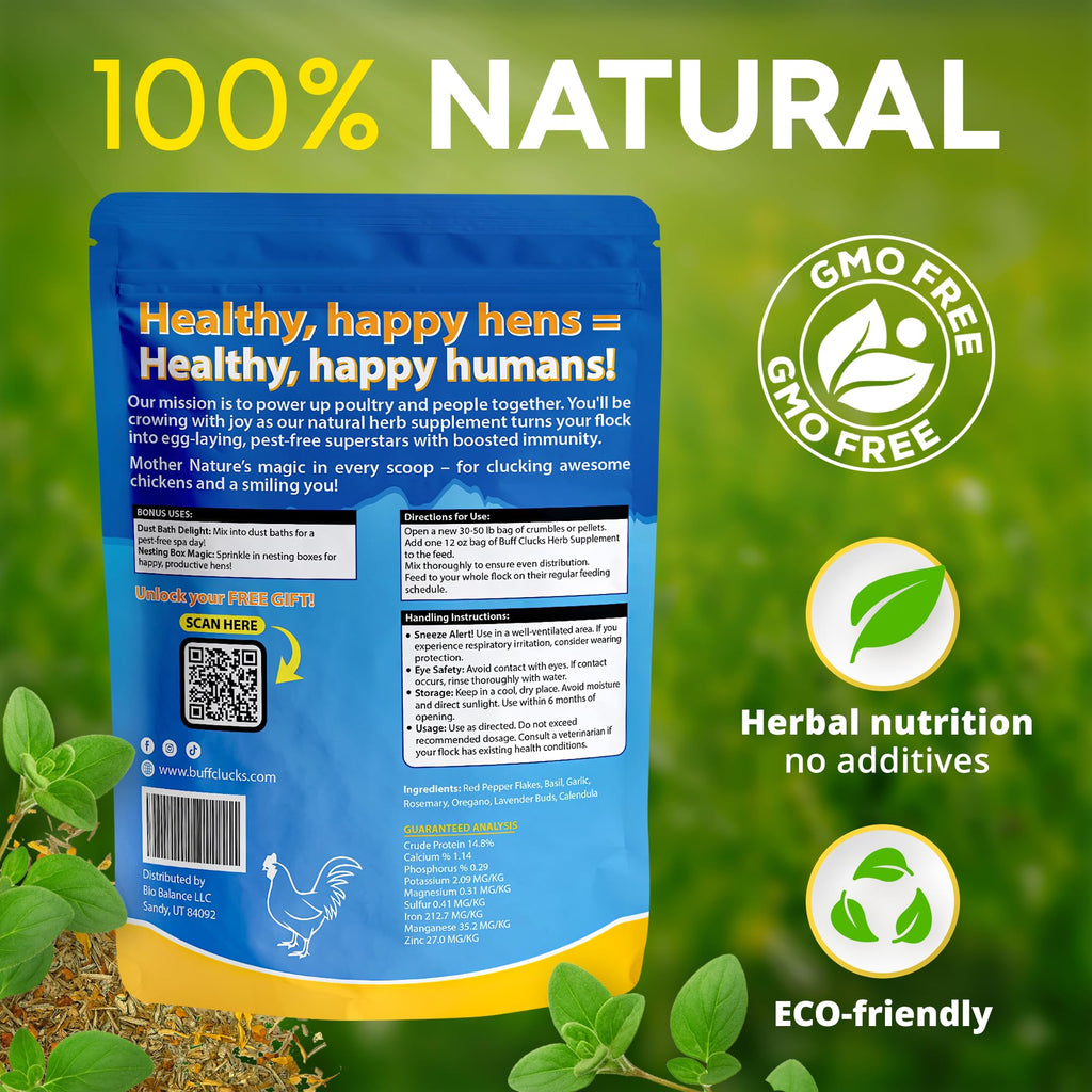 Buff Clucks Chick Formula Herbal Supplement for Baby Chicks – All-Natural Botanical Blend for Daily Wellness, Feather Quality – Plant-Based Herbs for Coop Snacks - Calendula, Oregano, Lemon Balm, USA