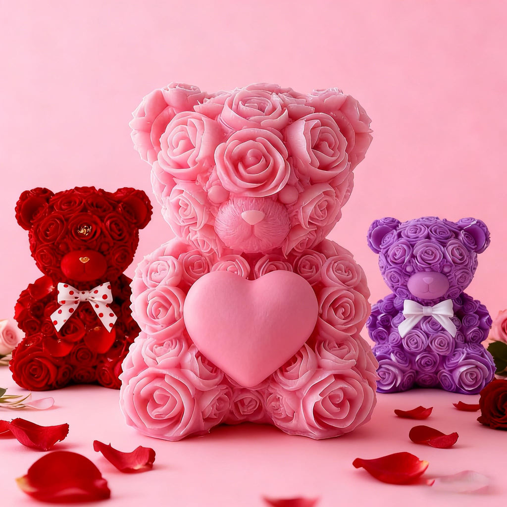 2PCS 3D Rose Bear Wax Candle Mold,Teddy Bear Candle Making Molds,Cute Epoxy Resin Molds,Ornament for DIY Wax Candles Art Craft Cake Chocolate Soap Mold Home Decor Valentine Gifts Birthday Gift