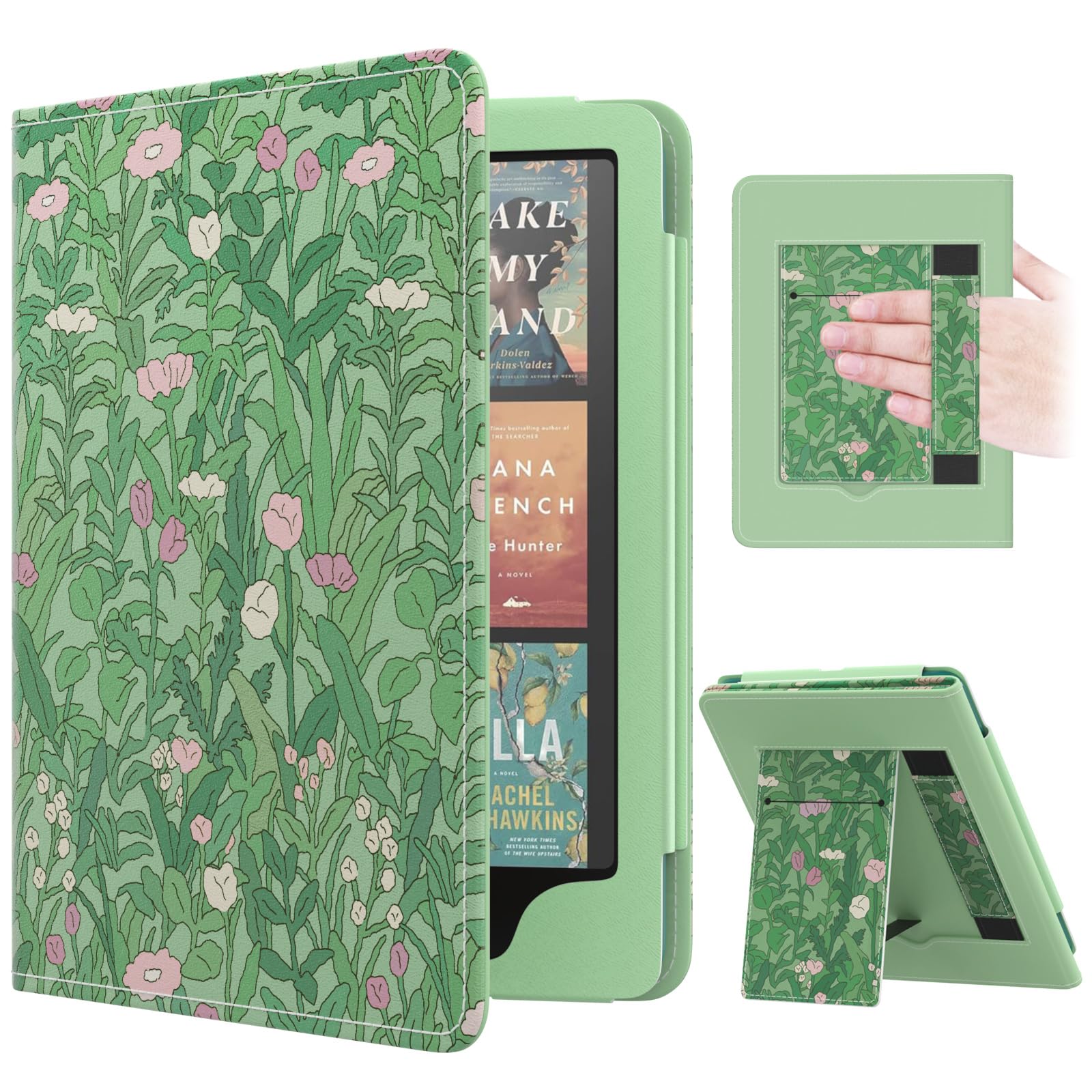 MoKo Case for 7"/6.8" Kindle Paperwhite(12th/11th Generation-2024/2021) and Kindle Colorsoft Signature Edition, Slim PU Shell Cover Case with Auto-Wake/Sleep for Kindle Paperwhite 2024, Flowers