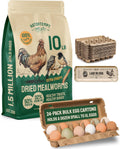 Hatortempt 10lb Dried Mealworms and 24-Pack Egg Cartons Bundle - High-Protein Treats for Quality Eggs and Reusable Bulk Cartons