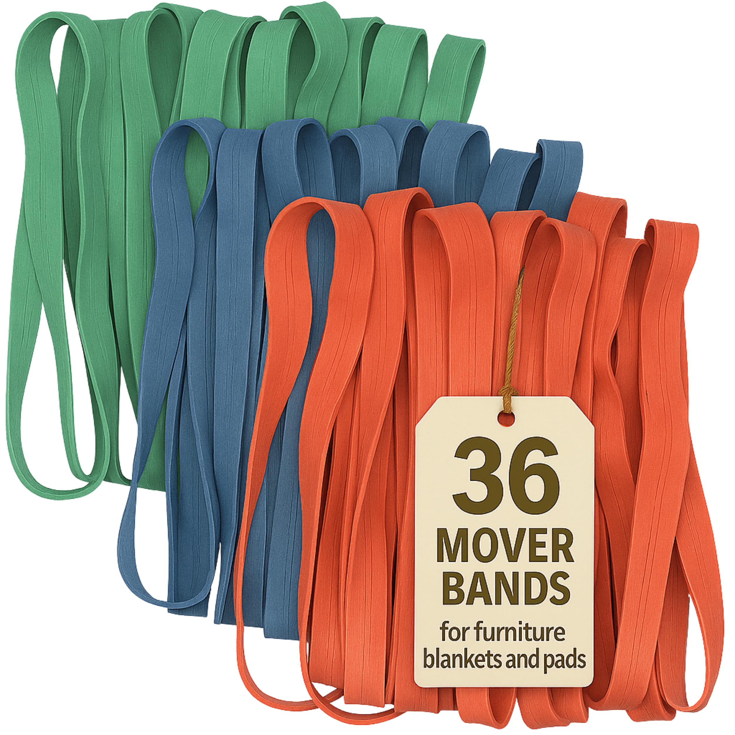 12 Pack Variety Extra Large Moving Rubber Bands for Furniture and Moving Blankets - Extra Strength Rubber Mover Bands - 42", 36" and 30" Length - Moving Supplies by Kitchentoolz