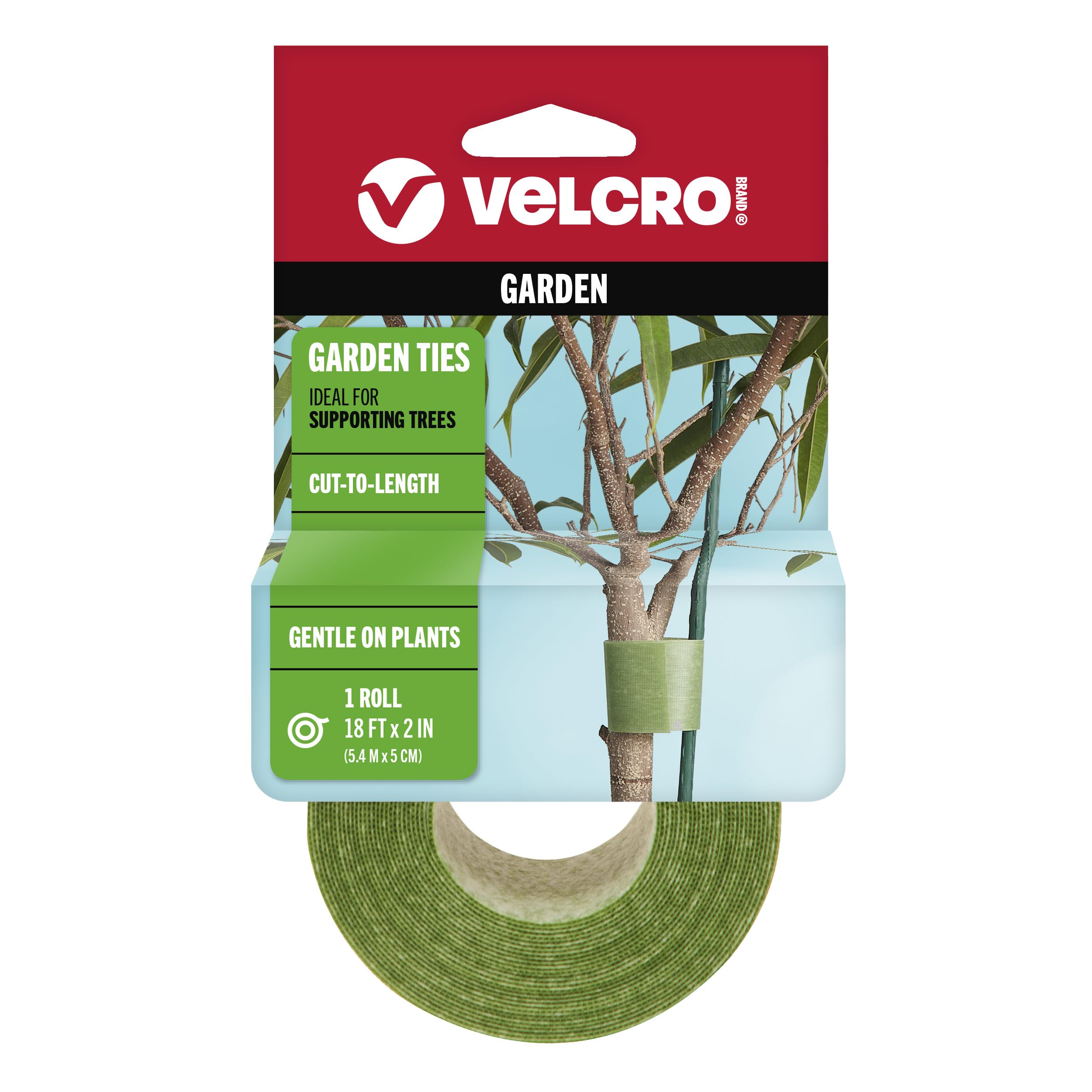 VELCRO Brand VEL-30071-USA ONE-WRAP Garden Ties | Plant Supports for Effective Growing | Strong Grips are Reusable and Adjustable | Cut-to-Length, 50 ft x 1/2 in, Green-Recycled Plastic