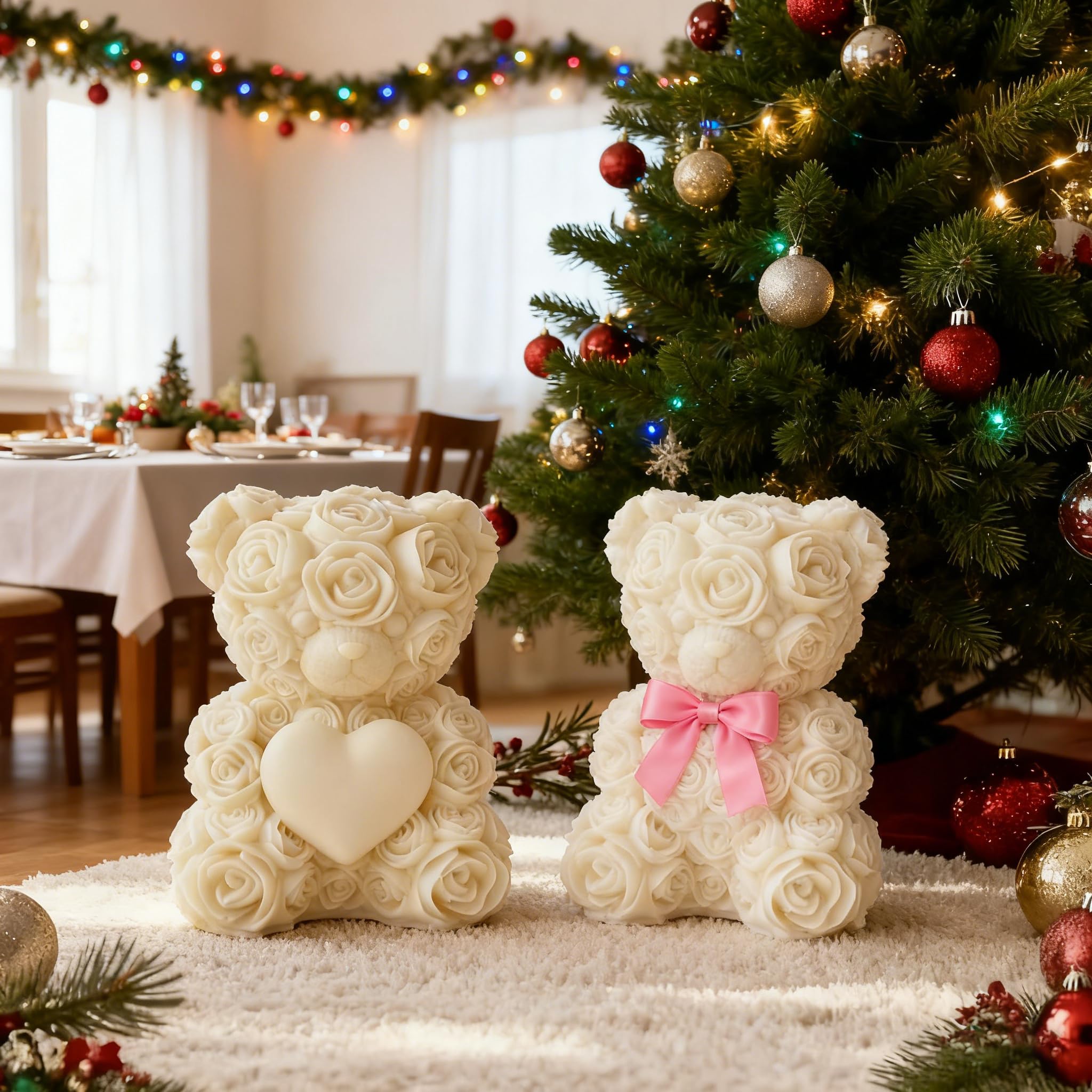 2PCS 3D Rose Bear Wax Candle Mold,Teddy Bear Candle Making Molds,Cute Epoxy Resin Molds,Ornament for DIY Wax Candles Art Craft Cake Chocolate Soap Mold Home Decor Valentine Gifts Birthday Gift
