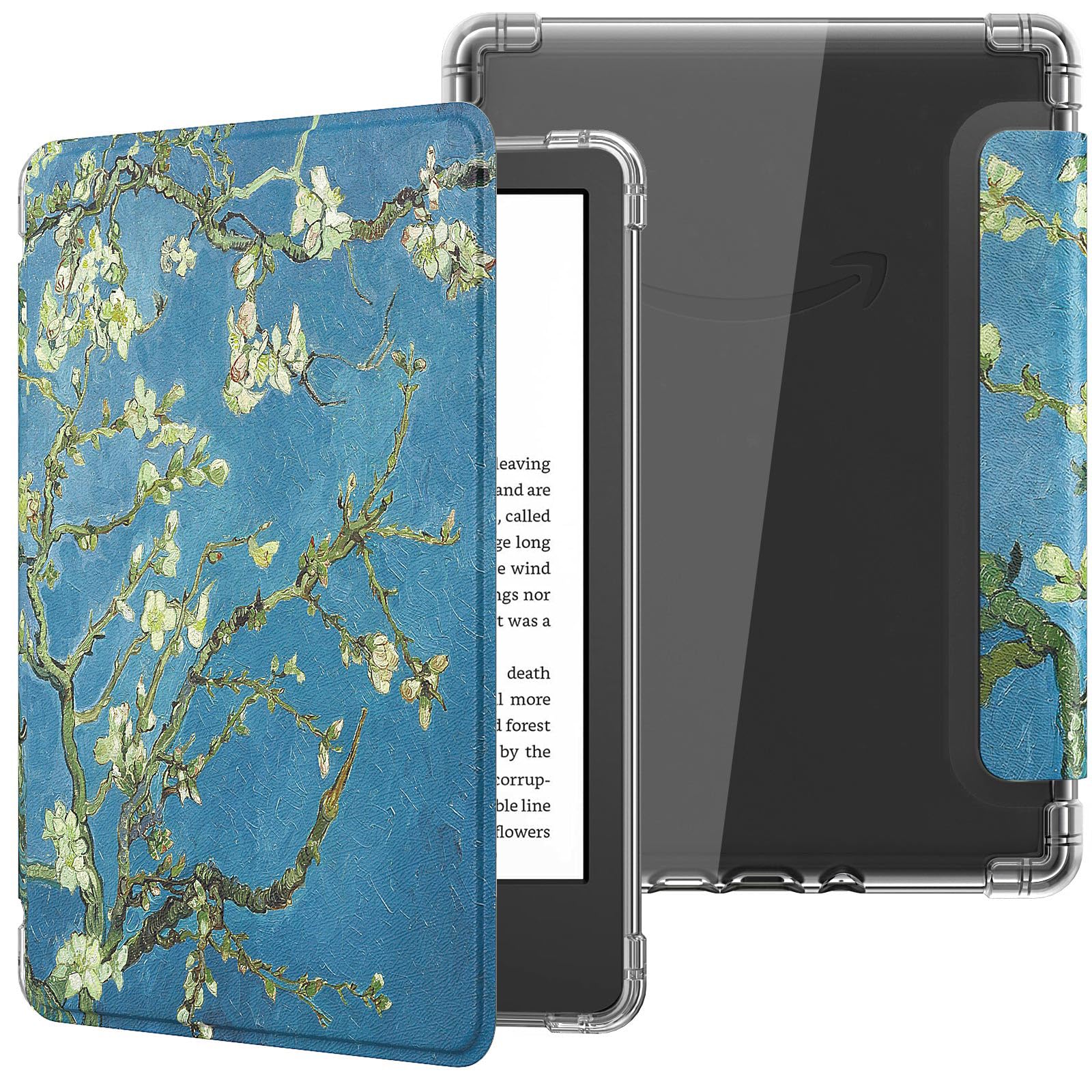 MoKo Case for 6" Kindle (11th Generation-2024/2022 Release), Ultra Clear Soft Flexible Transparent TPU Back Cover Light Shell with Auto Wake/Sleep for Kindle 11th Generation 2024, White Blue Floral