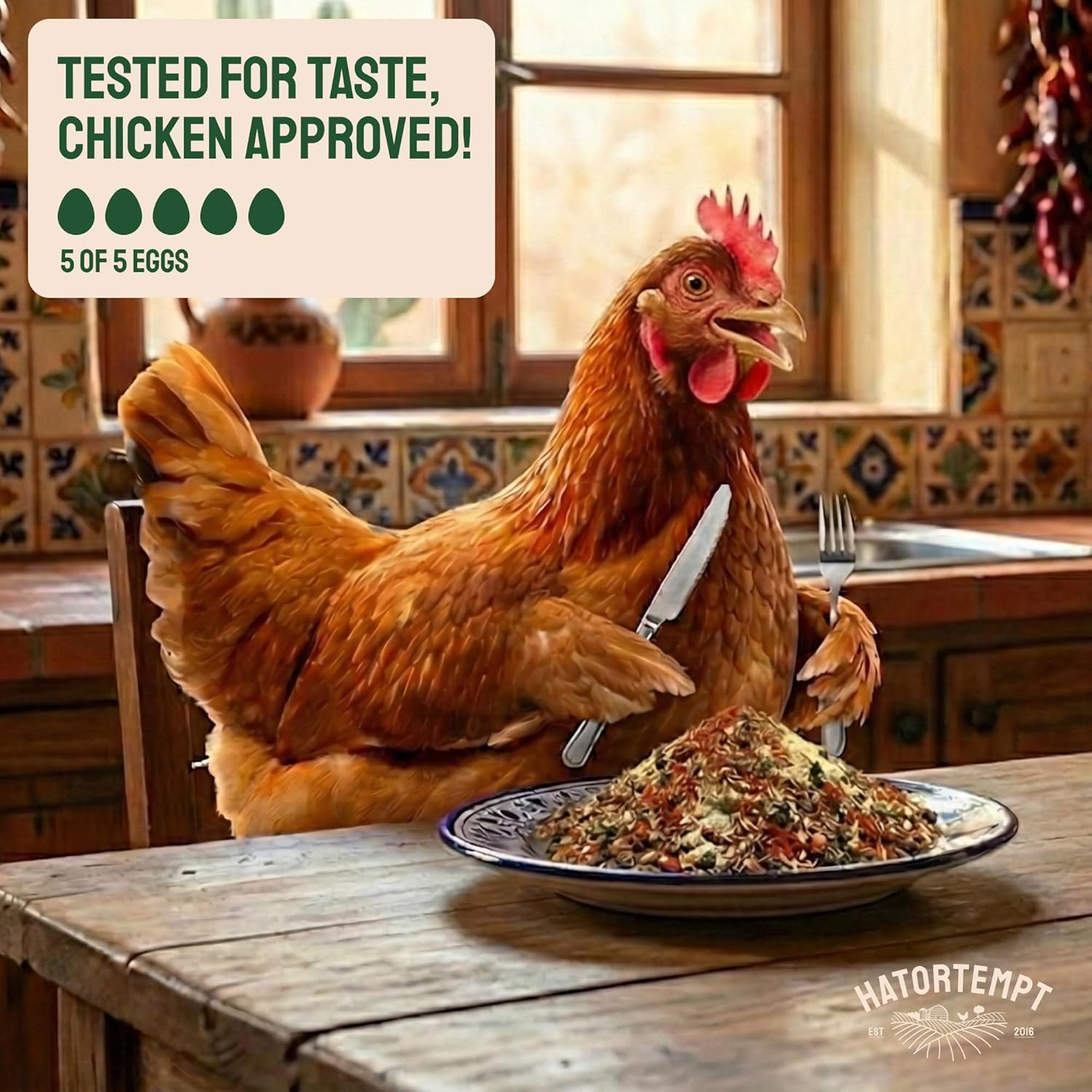 Hatortempt Chili Mix for Chickens - Intestinal Support Herbs for Chickens with Garlic, Oregano and Chili – Egg-Safe Poultry Herbs Mix (1lb)