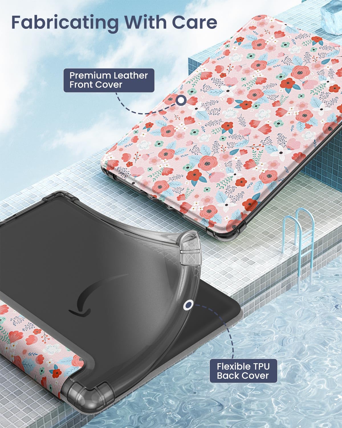 MoKo Case for 6" Kindle (11th Generation-2024/2022 Release), Ultra Clear Soft Flexible Transparent TPU Back Cover Light Shell with Auto Wake/Sleep for Kindle 11th Generation 2024, White Blue Floral