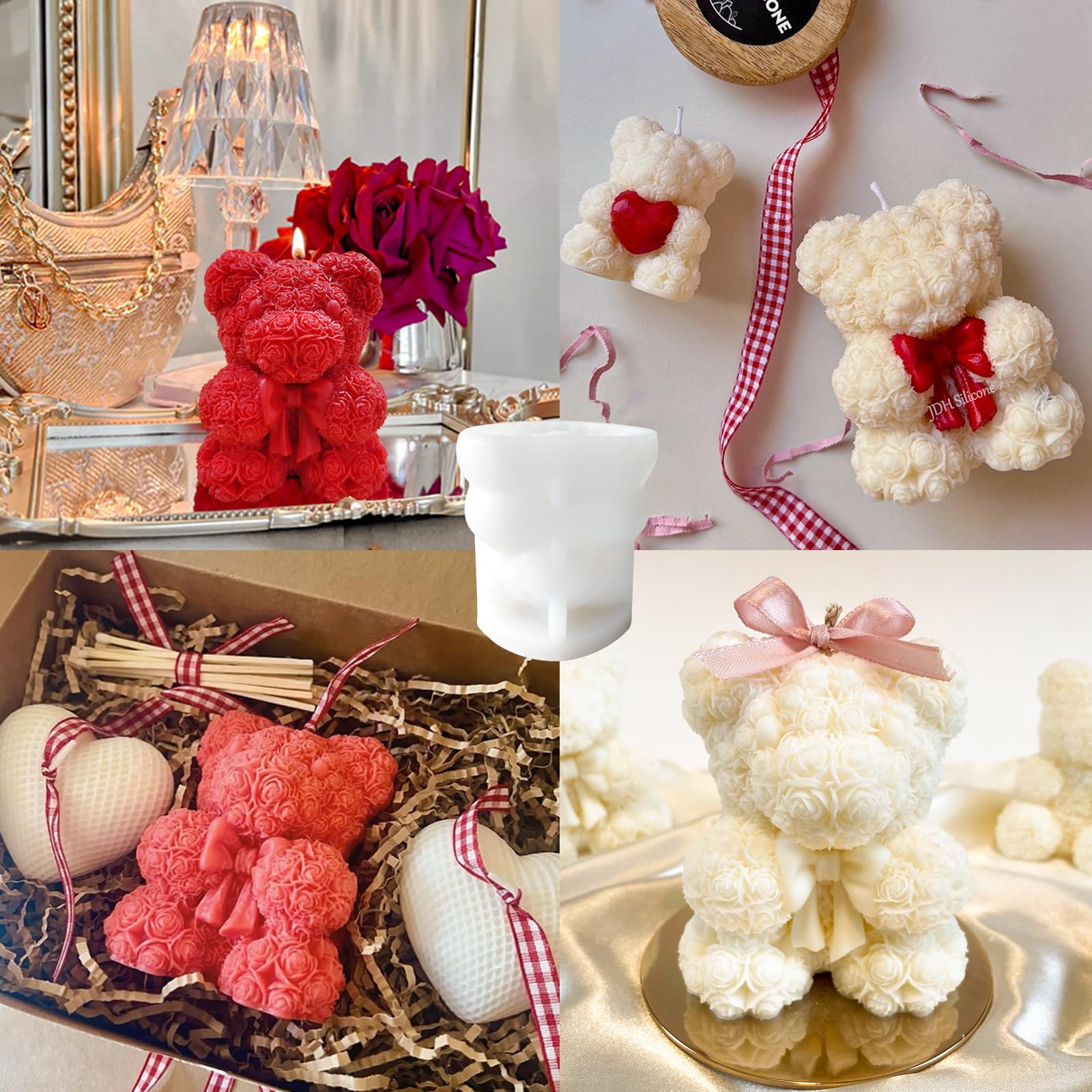 2PCS 3D Rose Bear Wax Candle Mold,Teddy Bear Candle Making Molds,Cute Epoxy Resin Molds,Ornament for DIY Wax Candles Art Craft Cake Chocolate Soap Mold Home Decor Valentine Gifts Birthday Gift