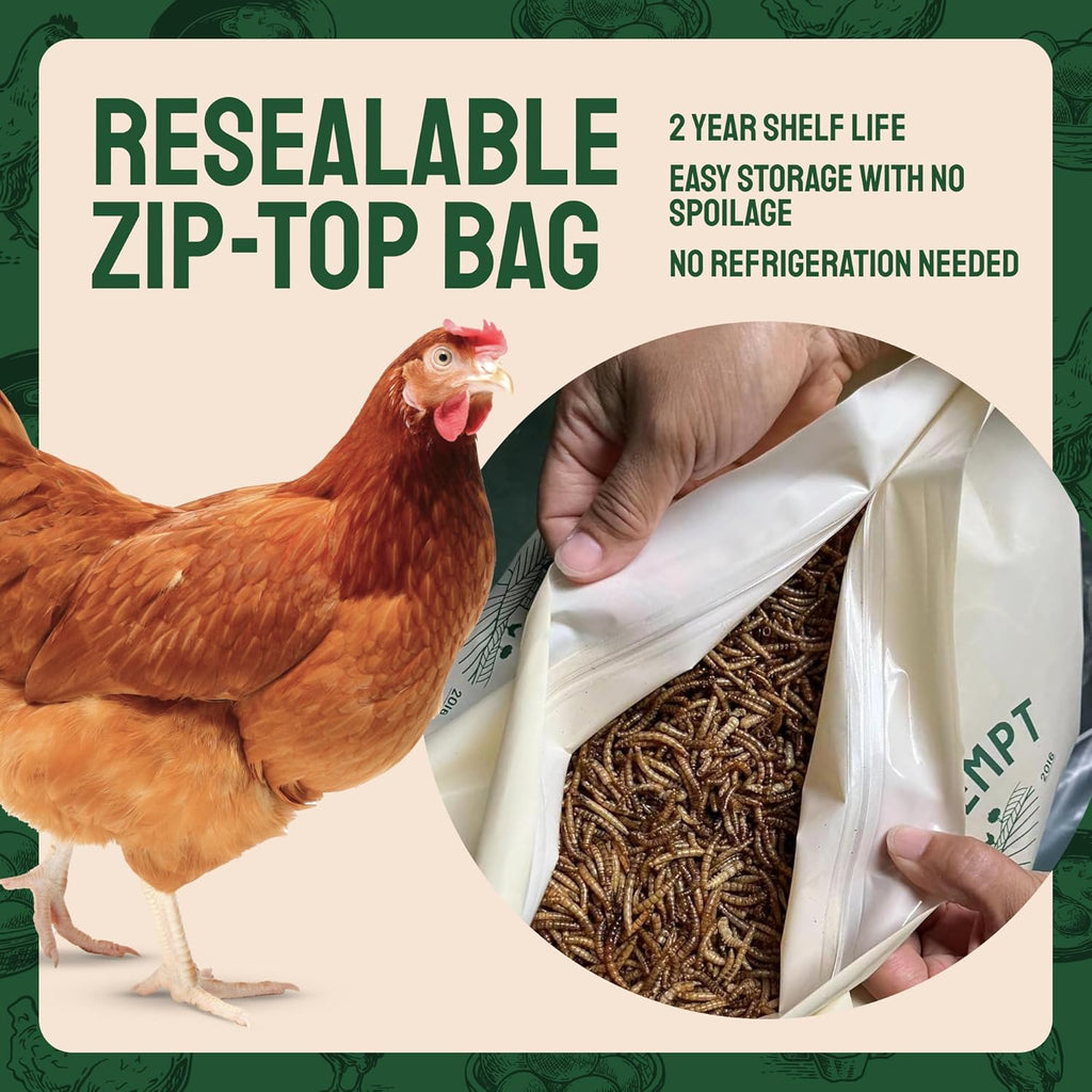 Hatortempt 10lb Dried Mealworms and 32fl oz Coop Deodorizer Bundle - 50% Protein Organic Treats - Safe, No-Rinse Coop Refresher (2-Pack)