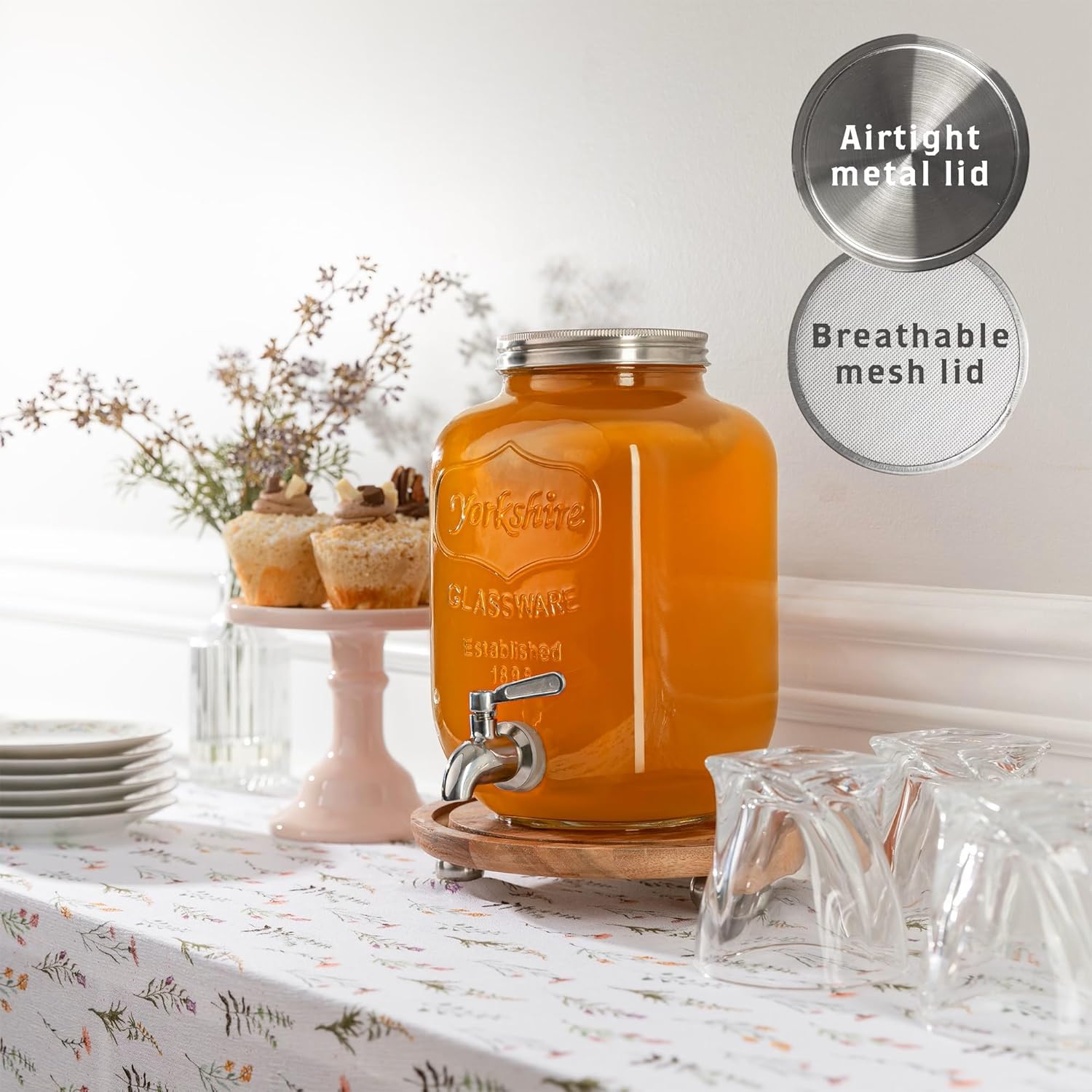 Kombucha Continuous Brewing Jar with Spigot - Gallon Glass Jar Dispenser & Scoby Starter Hotel with Mesh Lid & Airtight Lid - Designed by kitchentoolz for Home Fermentation