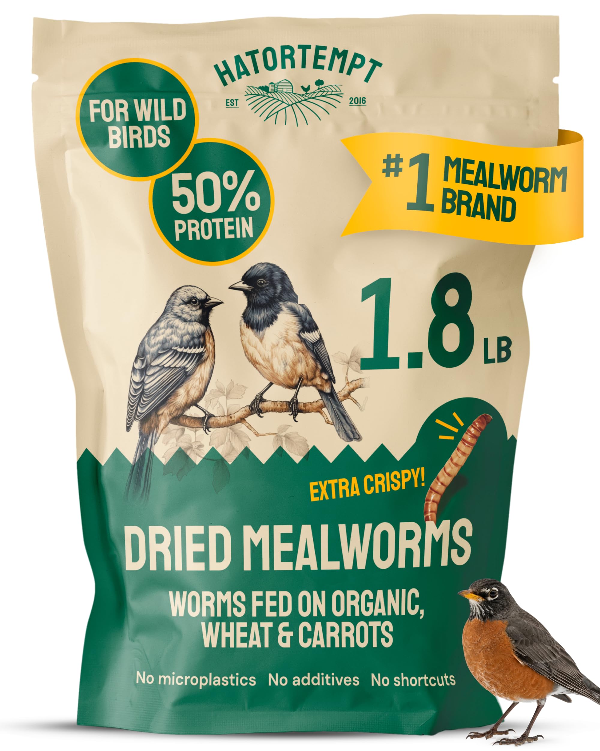 Hatortempt Bulk Dried Mealworms - 10 Lb Bag - Dried Mealworms for Chickens, Ducks & Wild Birds - High-Protein Chicken Feed & Bird Food