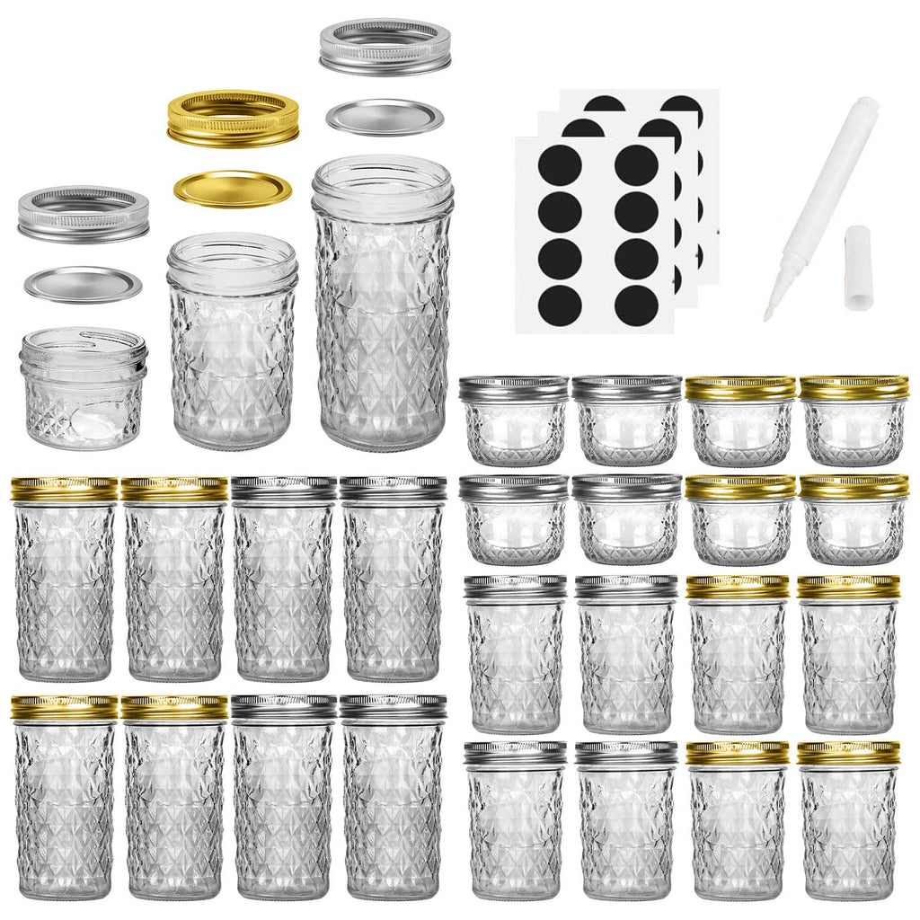 SPANLA Mason Jars 8 oz, 24 Pack Canning Jars 8 oz Half Pint Glass jars with Regular Lids and Bands, Small Mason Jars with Lids Ideal for Jelly Jam Honey Wedding Favors Shower Favors Food