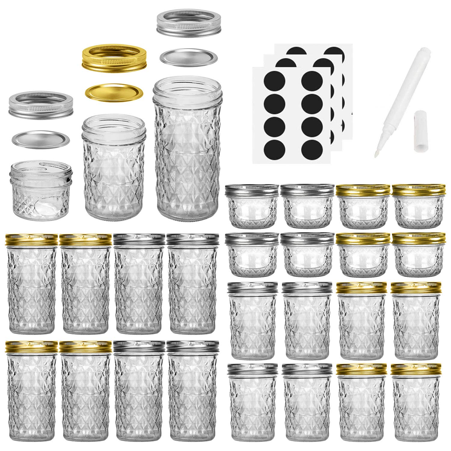 SPANLA Mason Jars 8 oz, 24 Pack Canning Jars 8 oz Half Pint Glass jars with Regular Lids and Bands, Small Mason Jars with Lids Ideal for Jelly Jam Honey Wedding Favors Shower Favors Food