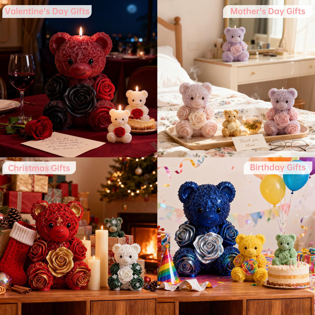 2PCS 3D Rose Bear Wax Candle Mold,Teddy Bear Candle Making Molds,Cute Epoxy Resin Molds,Ornament for DIY Wax Candles Art Craft Cake Chocolate Soap Mold Home Decor Valentine Gifts Birthday Gift