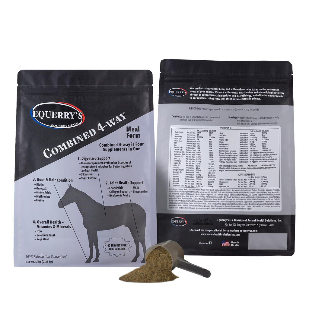 Equerry's Combined RX 4 Way | Equine Nutritional Support | Complete Formula | Digestive and Joint Support | Hoof & Hair | Probiotics Vitamins & Minerals 160 Feedings, 20lb.