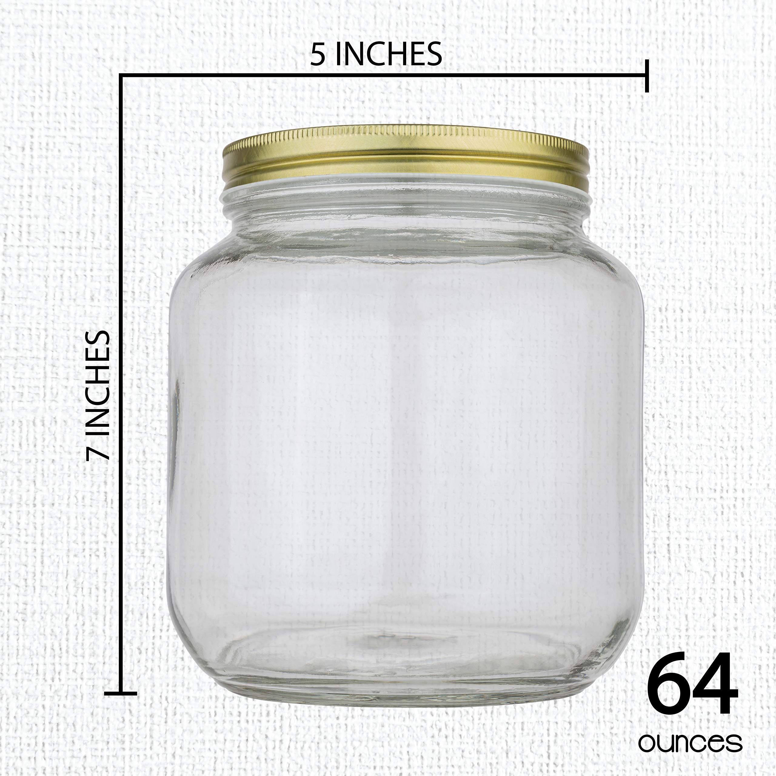 kitchentoolz Half Gallon Mason Jar Wide Mouth with Airtight Metal Lid - Safe for Fermenting, Pickling, Sourdough & Kombucha - Glass 64 oz Mason Jar - Made in USA - BPA Free