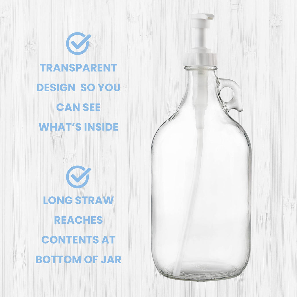 Gallon Glass Pump Dispenser Bottle, Large Jug Laundry Liquid Detergent Dispenser with Pump for Laundry Room Organization, Soap, Fabric Softener, Commercial Condiment Dispenser- 128 oz by Kitchentoolz